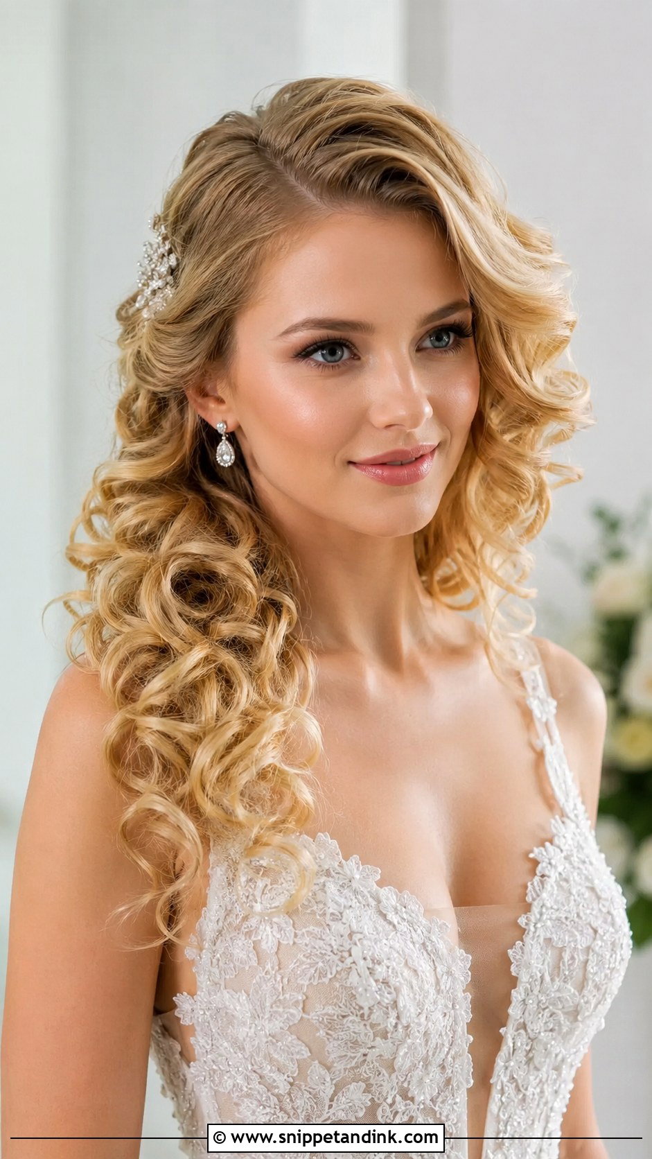 Blonde Curls With Side Part - Snippet and Ink - 25 Blonde Bridal Hair Ideas