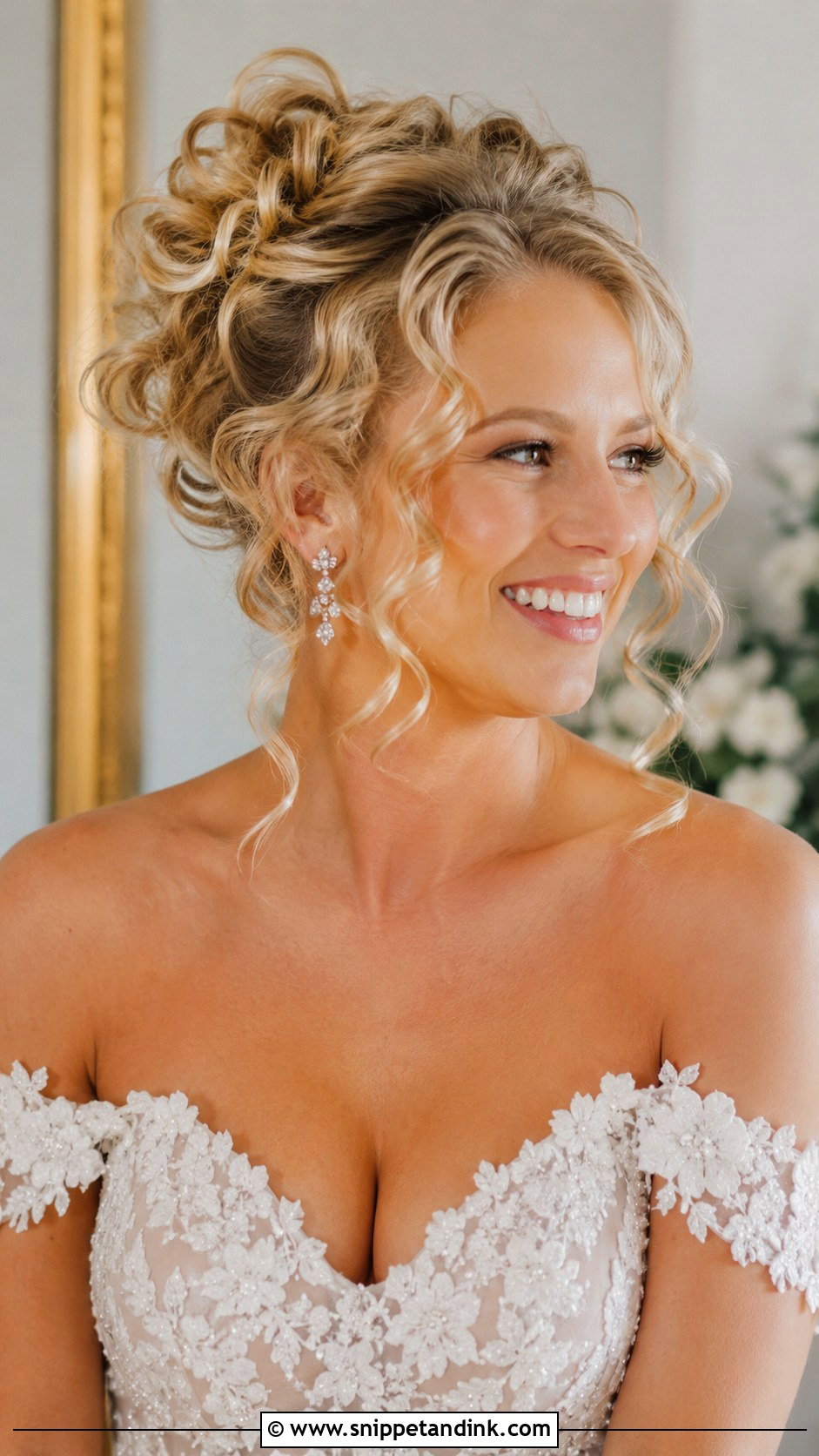 Blonde Curly Updo With Face Framing Pieces - Snippet and Ink - 25 Blonde Wedding Hair Ideas