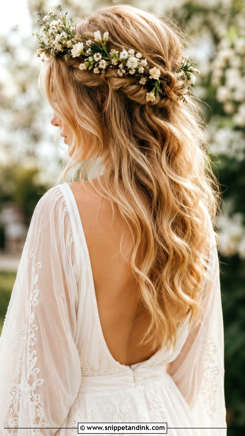 Blonde Hair With Floral Crown - Snippet and Ink - 20 Long Blonde Wedding Hair Ideas