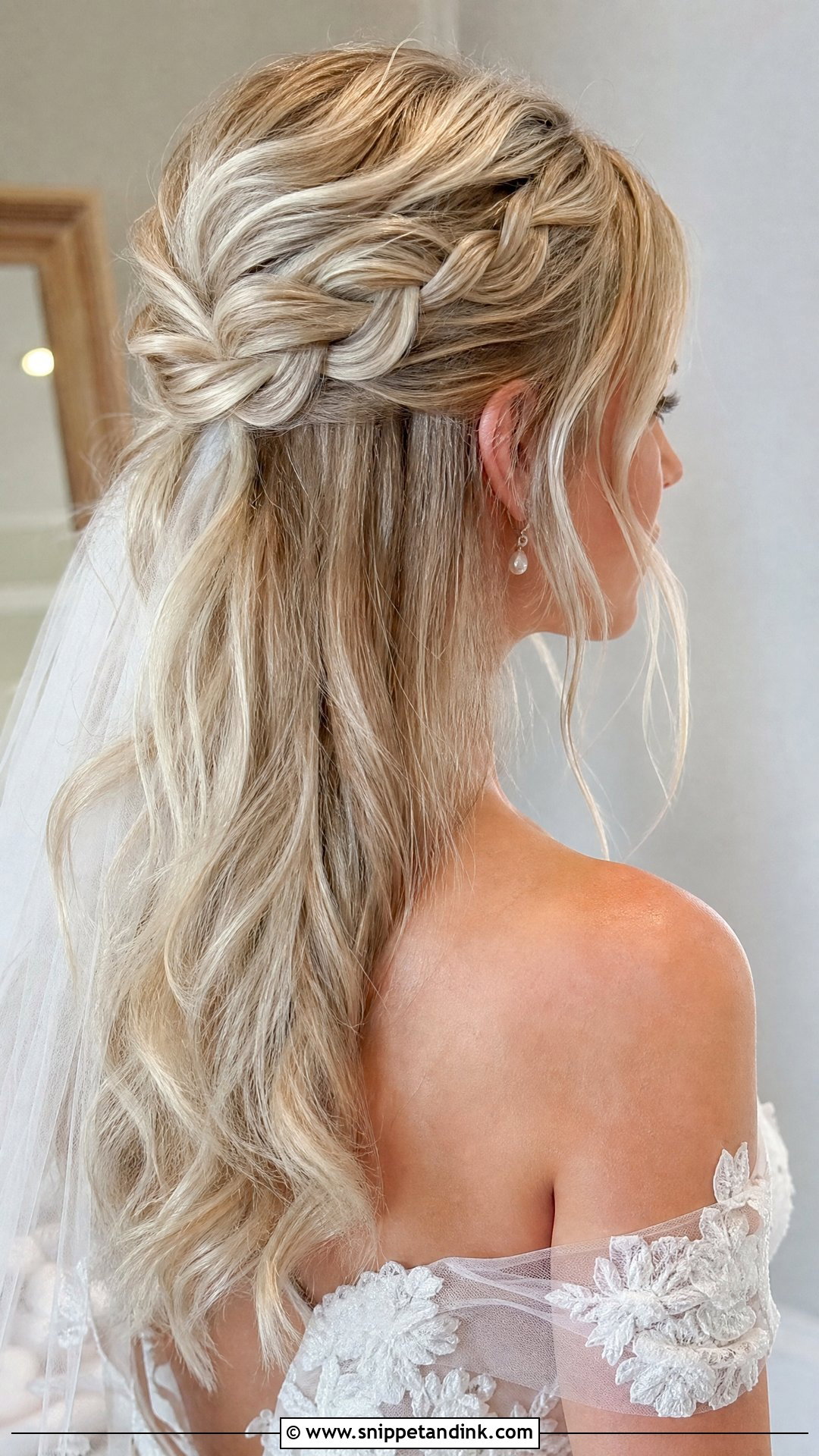 Blonde Half Up Bridal Hair With Braided Crown - Snippet and Ink - 15 Blonde Half-Up Bridal Hair Ideas