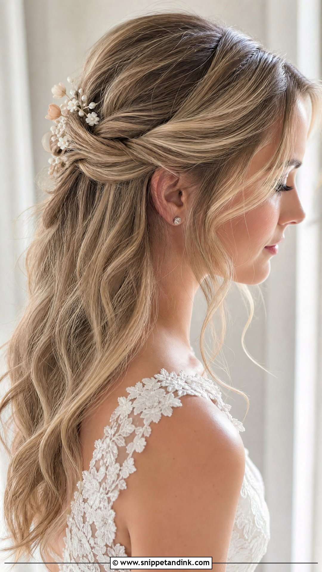Blonde Half Up Bridal Hair With Flower Pins - Snippet and Ink - 15 Blonde Half-Up Bridal Hair Ideas