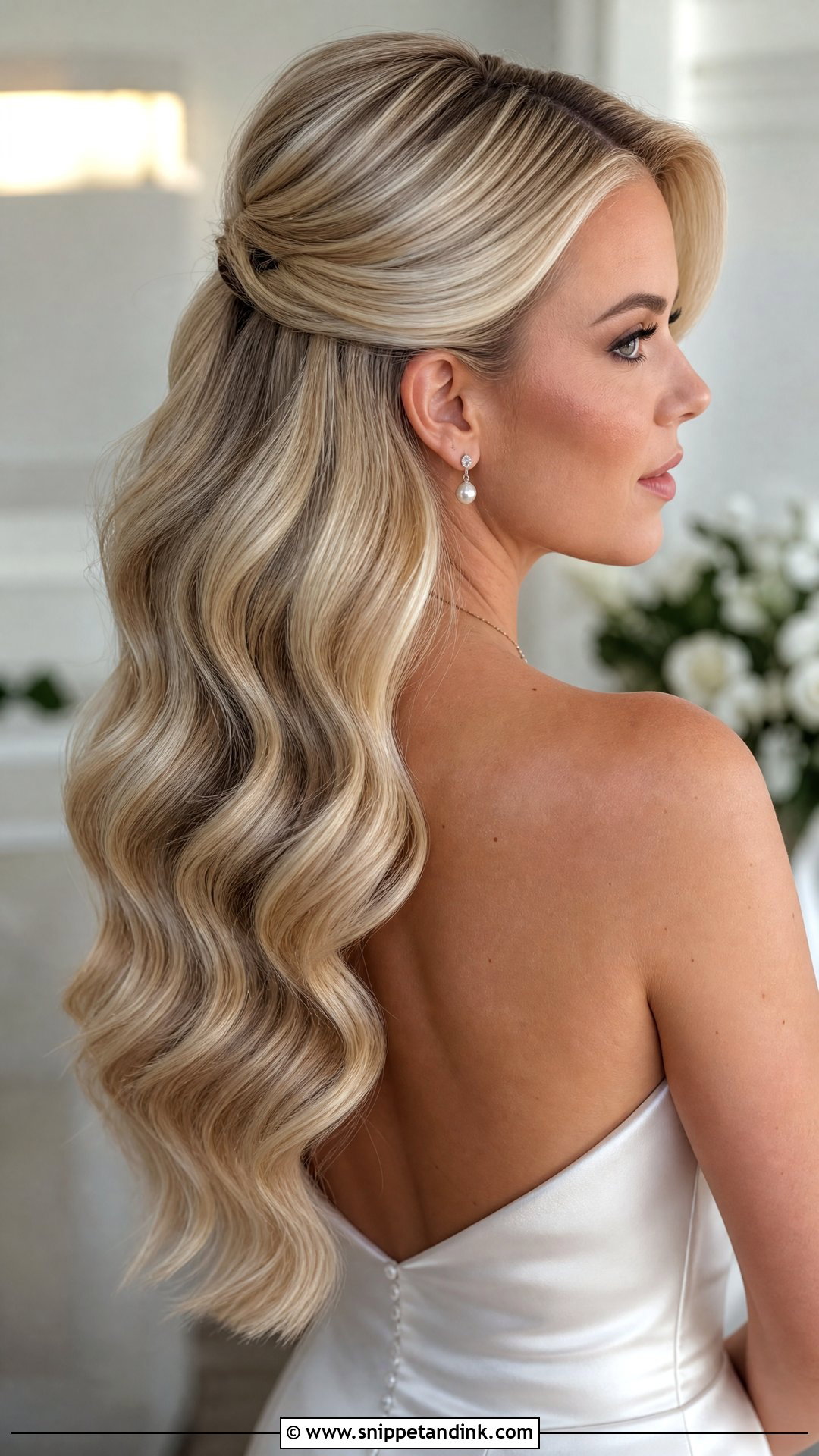 Blonde Half Up Bridal Hair With Hollywood Waves - Snippet and Ink - 15 Blonde Half-Up Bridal Hair Ideas