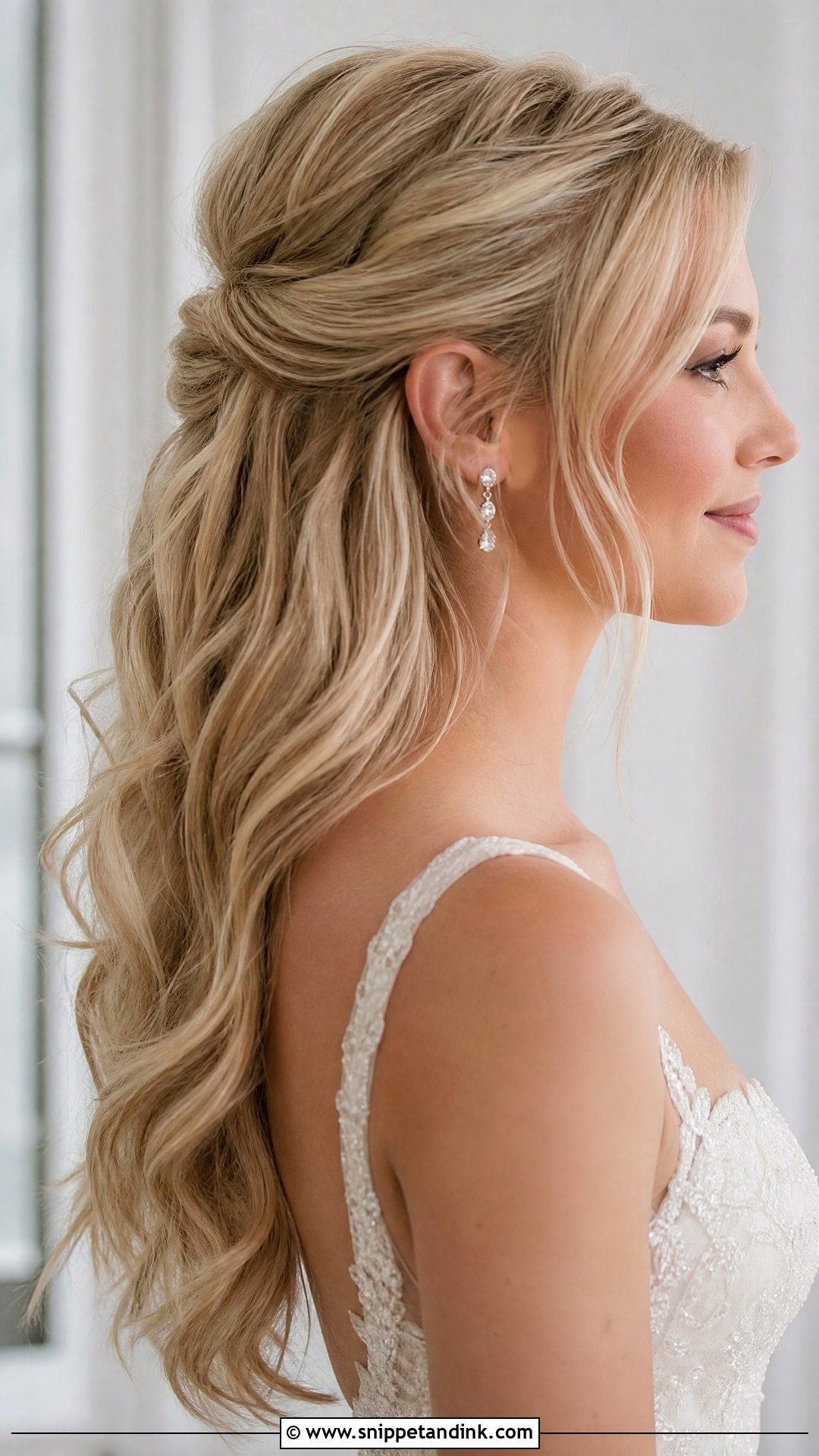 Blonde Half Up Bridal Hair With Loose Waves - Snippet and Ink - 15 Blonde Half-Up Bridal Hair Ideas