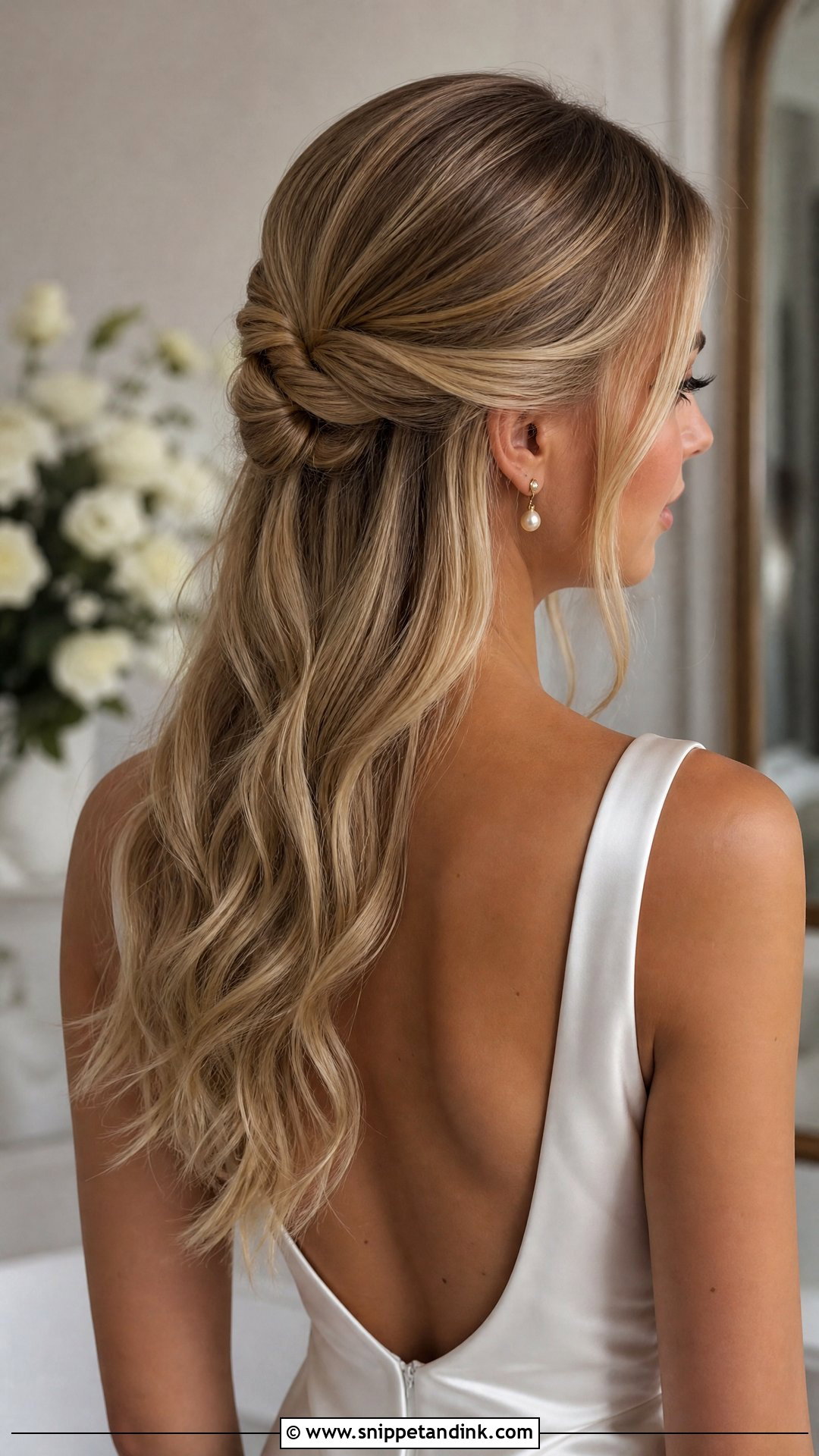 Blonde Half Up Bridal Hair With Low Twist - Snippet and Ink - 15 Blonde Half-Up Bridal Hair Ideas