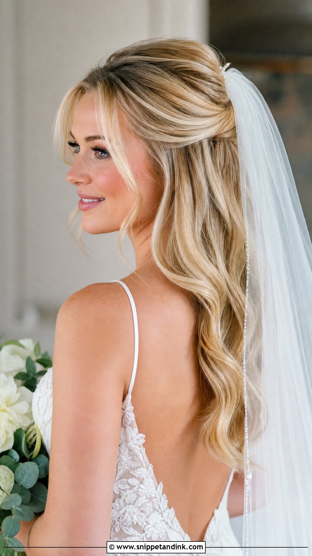 Blonde Half Up Bridal Hair With Veil - Snippet and Ink - 15 Blonde Half-Up Bridal Hair Ideas