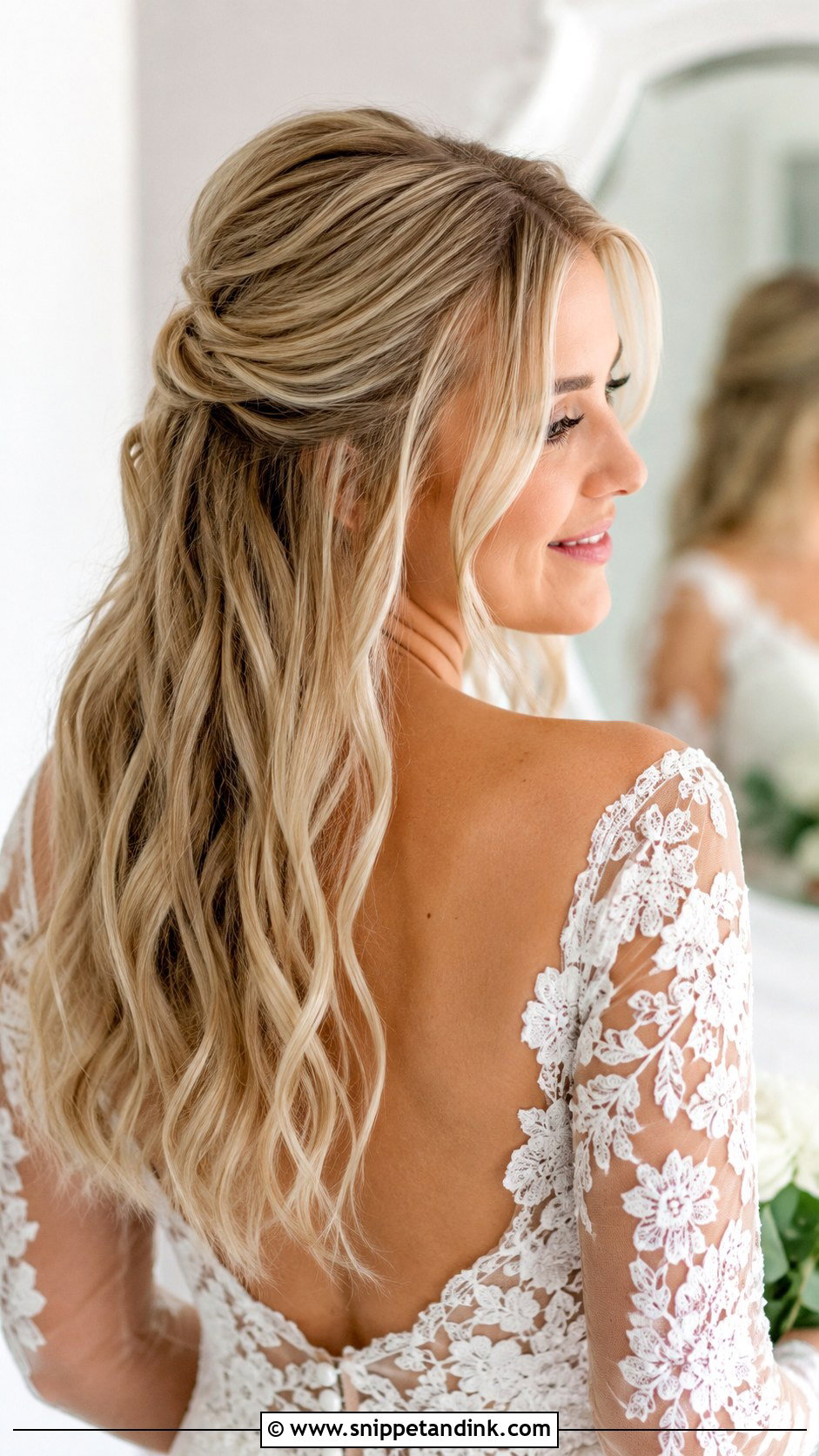 Blonde Half Up Half Down With Loose Waves - Snippet and Ink - 25 Blonde Wedding Hair Ideas
