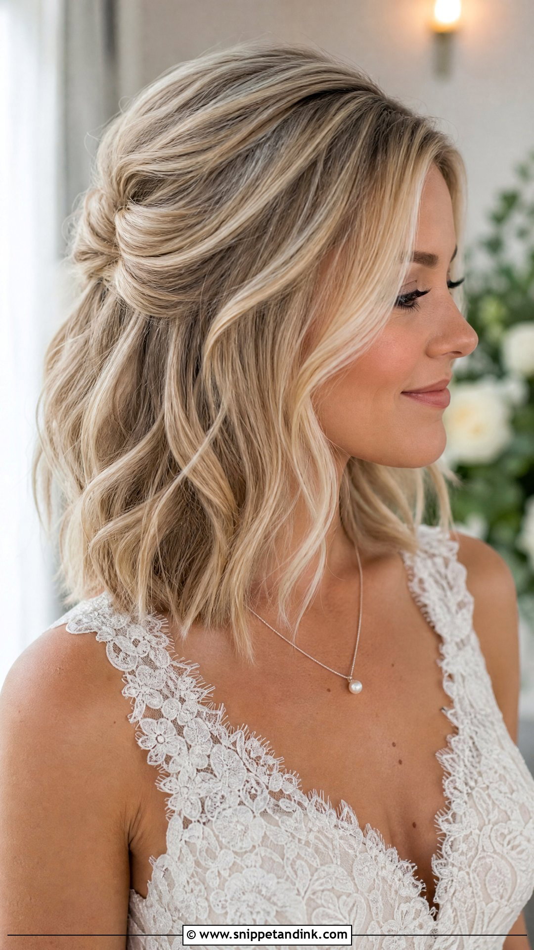 Blonde Half Up Wedding Hair For Medium Hair - Snippet and Ink - 15 Blonde Half-Up Wedding Hair Ideas