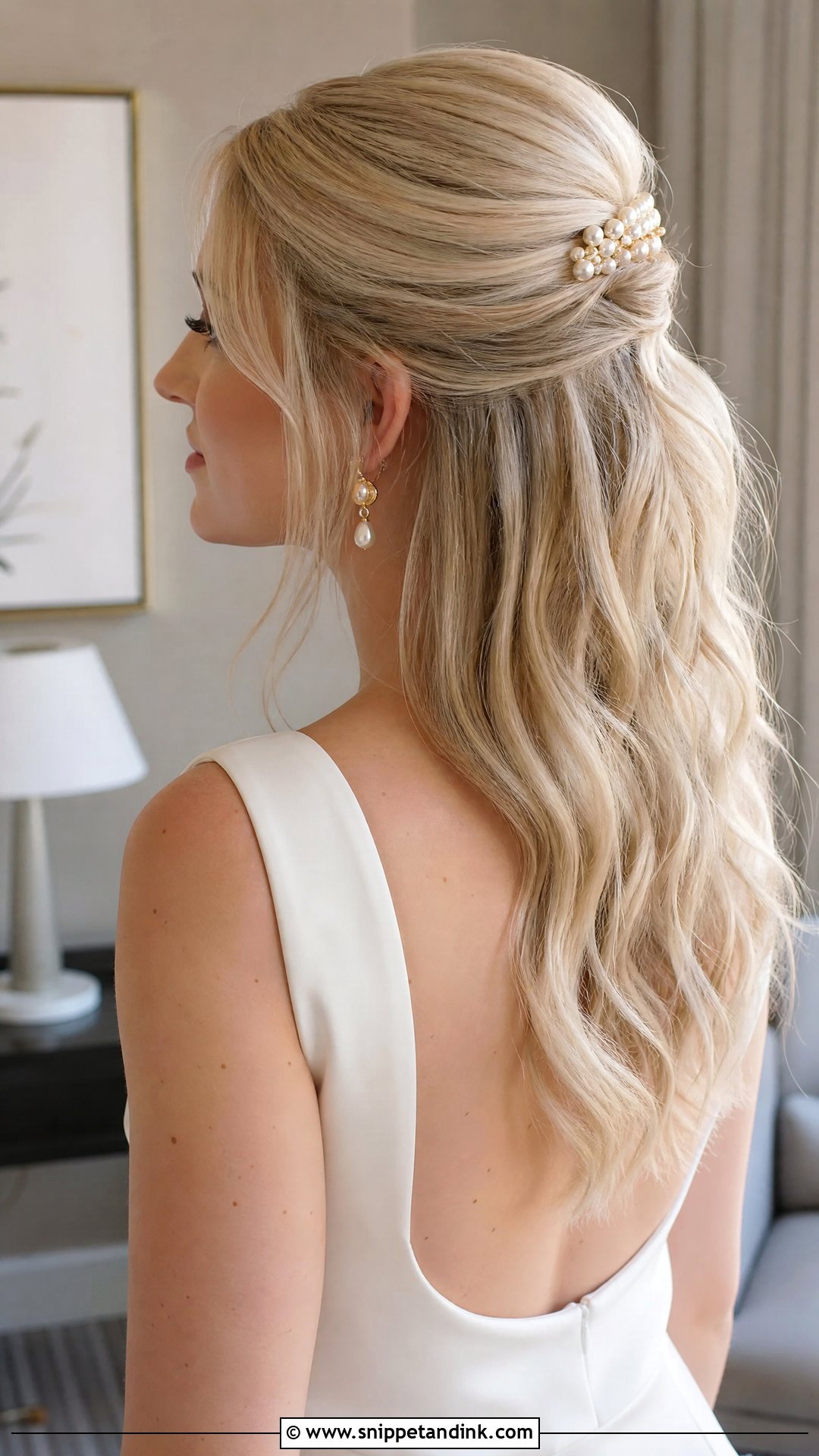 Blonde Half Up Wedding Hair With Clip - Snippet and Ink - 15 Blonde Half-Up Wedding Hair Ideas