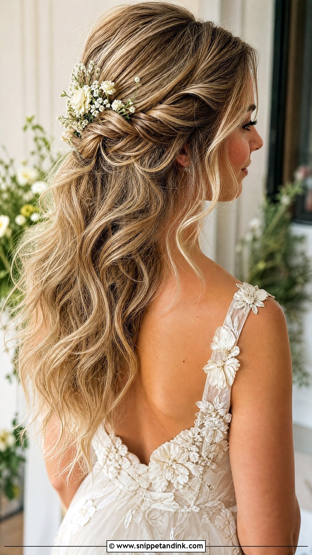 Blonde Half Up Wedding Hair With Flowers - Snippet and Ink - 15 Blonde Half-Up Wedding Hair Ideas