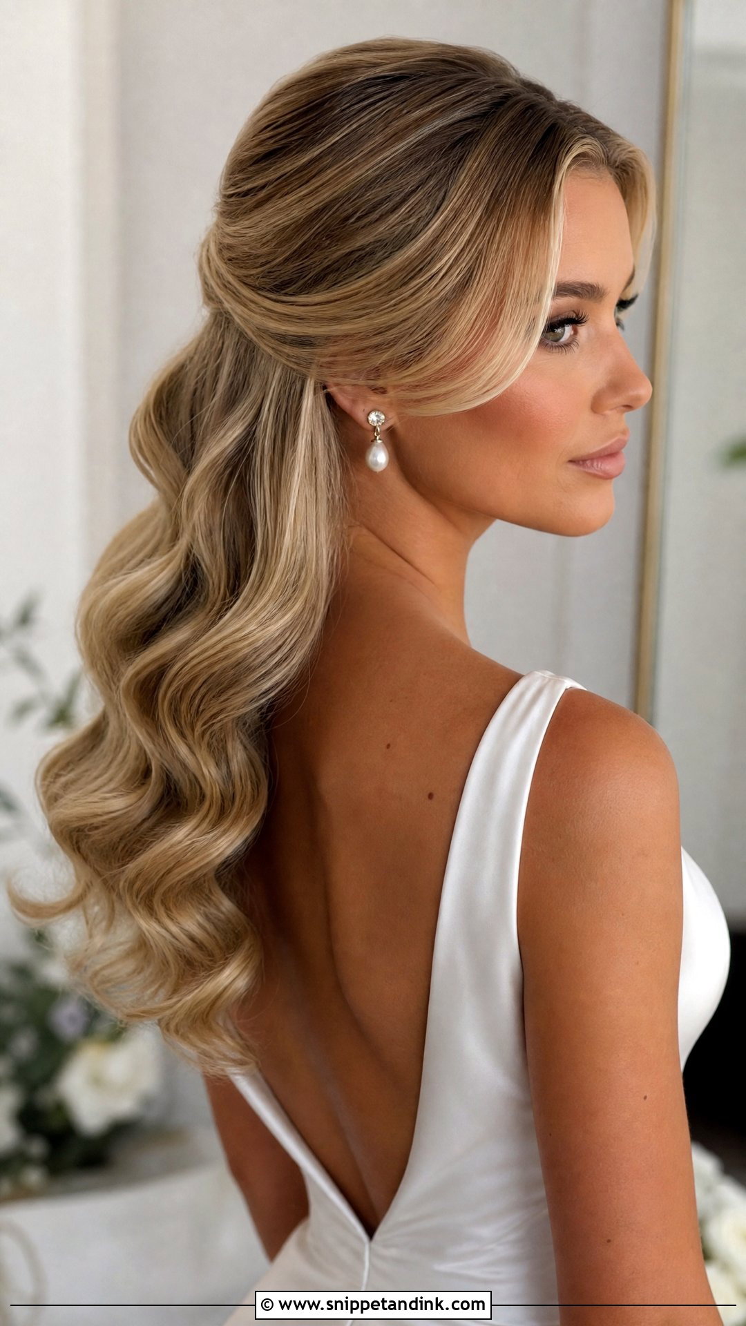 Blonde Half Up Wedding Hair With Hollywood Waves - Snippet and Ink - 15 Blonde Half-Up Wedding Hair Ideas