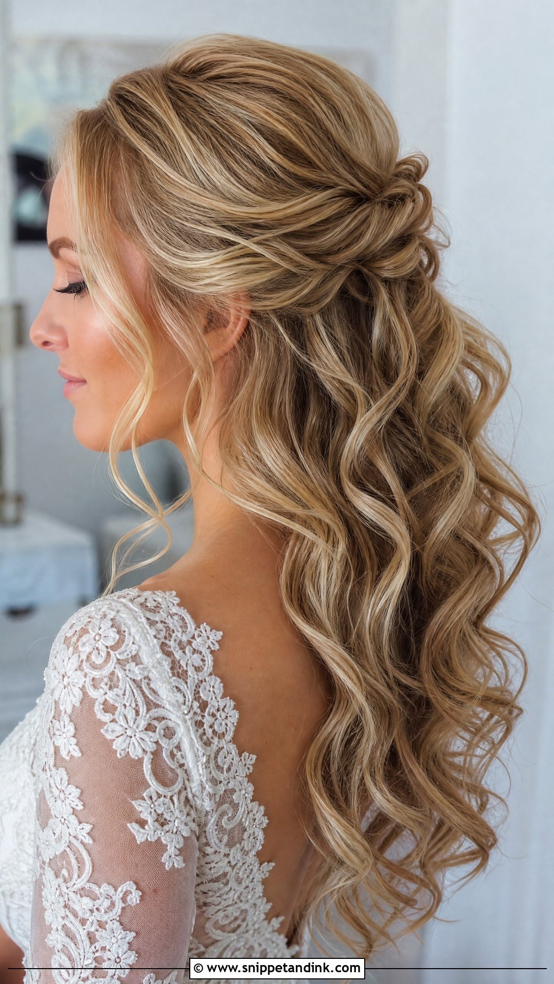 Blonde Half Up Wedding Hair With Loose Curls - Snippet and Ink - 15 Blonde Half-Up Wedding Hair Ideas