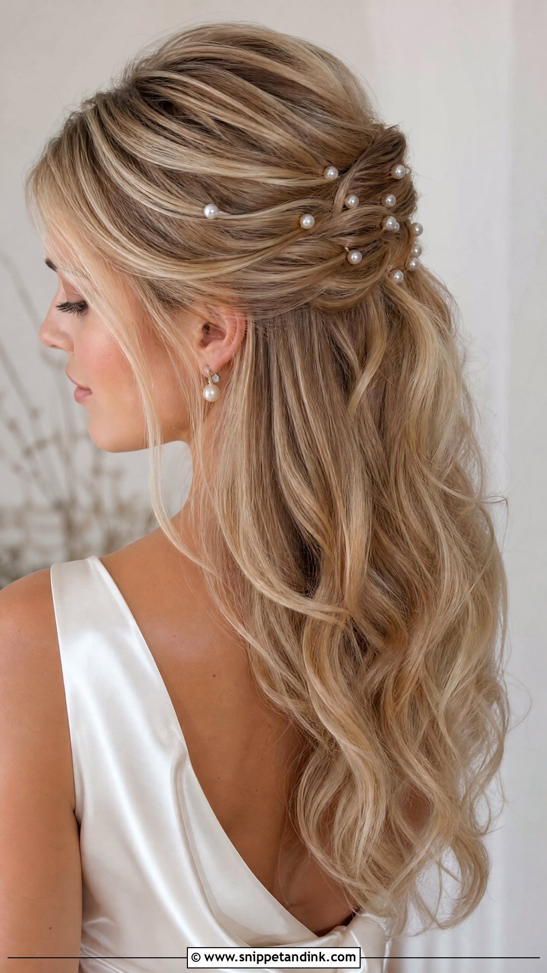 Blonde Half Up Wedding Hair With Pearls - Snippet and Ink - 15 Blonde Half-Up Wedding Hair Ideas