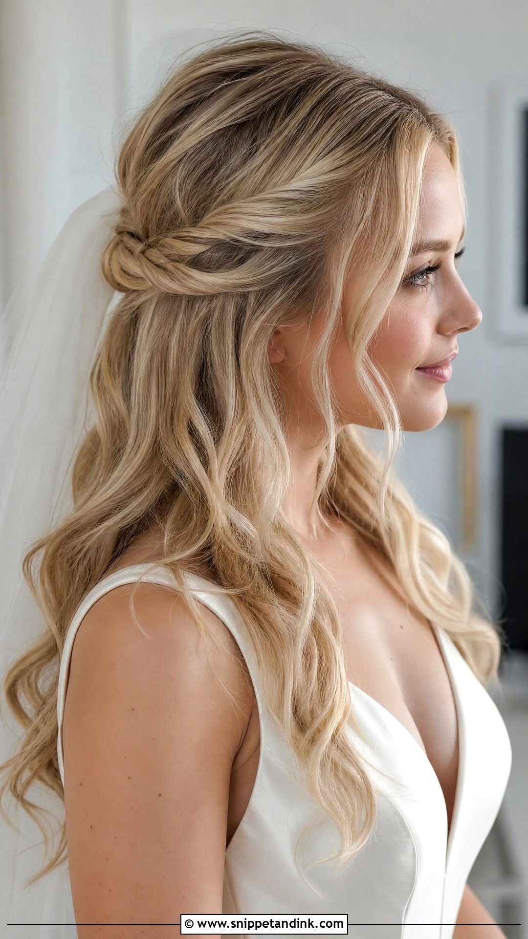 Blonde Half Up Wedding Hair With Twists - Snippet and Ink - 15 Blonde Half-Up Wedding Hair Ideas