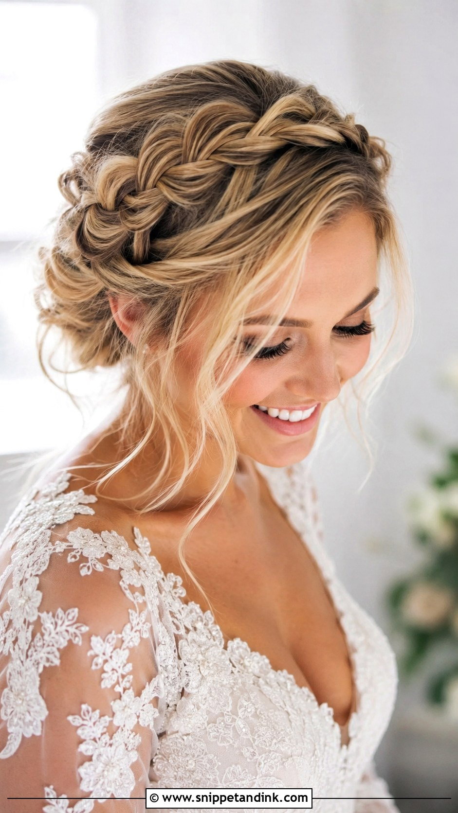 Blonde Halo Braid Updo - Snippet and Ink - 20 Long Blonde Wedding Hair Ideas