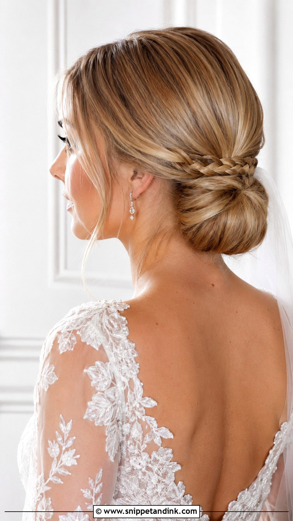 Blonde Low Bun With Braided Wrap - Snippet and Ink - 25 Blonde Bridal Hair Ideas