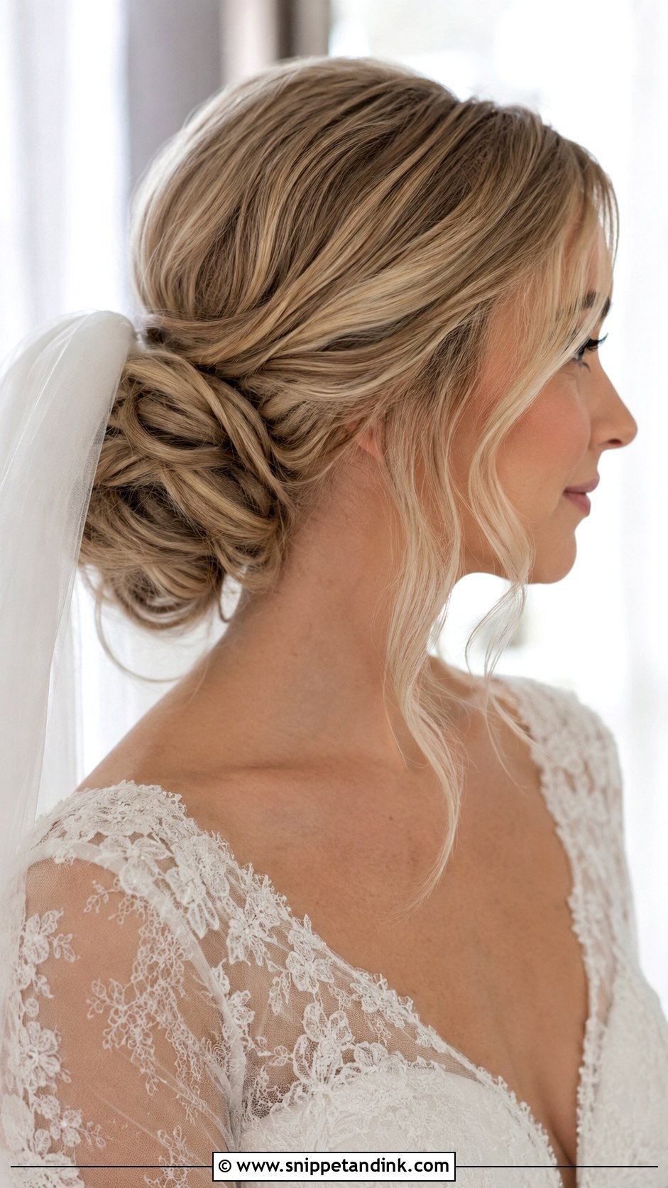 Blonde Low Bun With Loose Face Framing Pieces - Snippet and Ink - 25 Blonde Bridal Hair Ideas