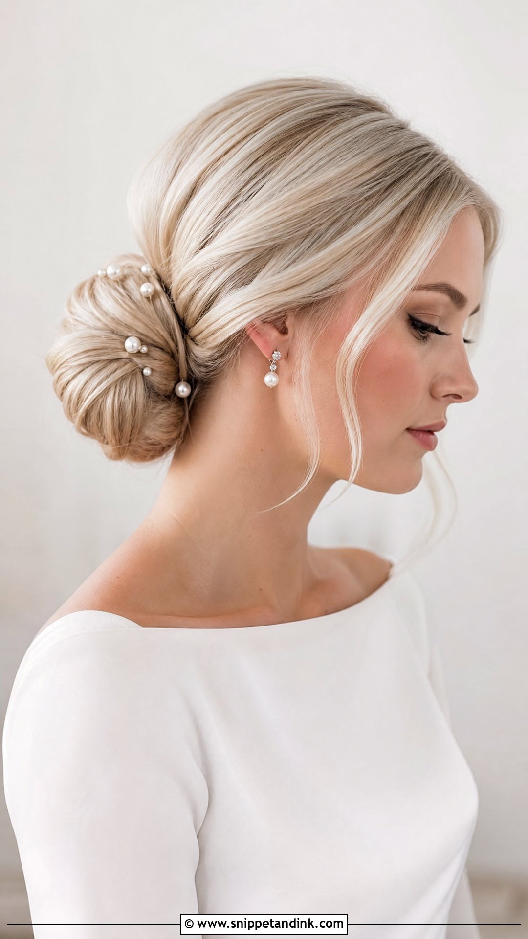 Blonde Pearl Bun Wedding Hair - Snippet and Ink - 15 Blonde Hair for Wedding Ideas