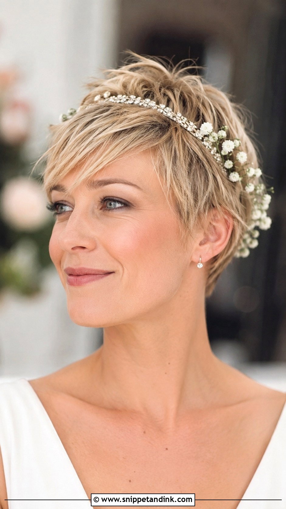 Blonde Pixie Cut With Accessories - Snippet and Ink - 25 Blonde Wedding Hair Ideas
