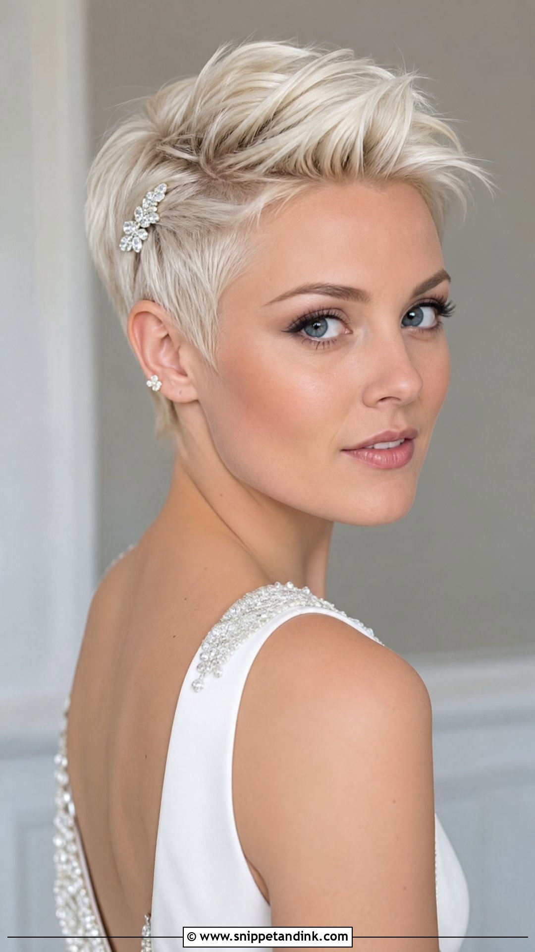 Blonde Pixie With a Textured Quiff - Snippet and Ink - 20 Short Blonde Wedding Hair Ideas