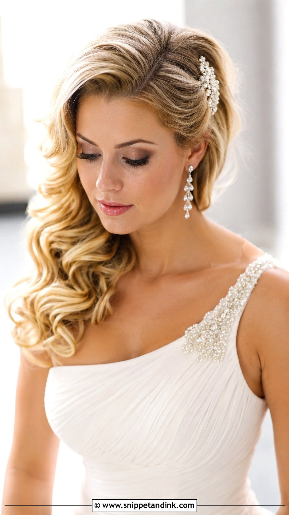 Blonde Side Swept Curls - Snippet and Ink - 25 Blonde Bridal Hair Ideas