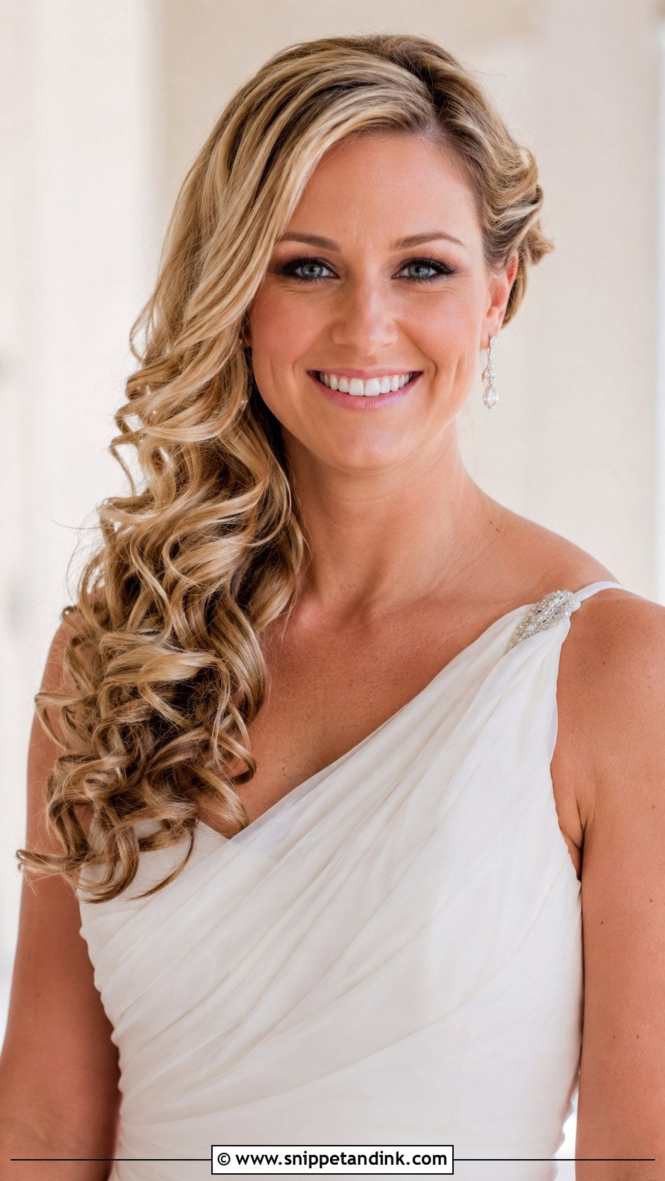 Blonde Side Swept Curls - Snippet and Ink - 25 Blonde Wedding Hair Ideas