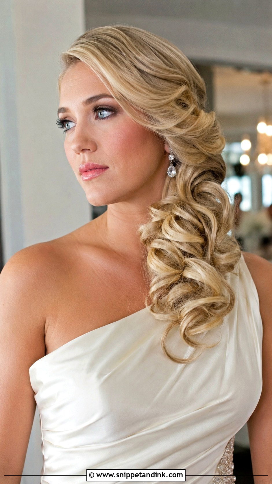 Blonde Side Swept Curls - Snippet and Ink - 20 Long Blonde Wedding Hair Ideas
