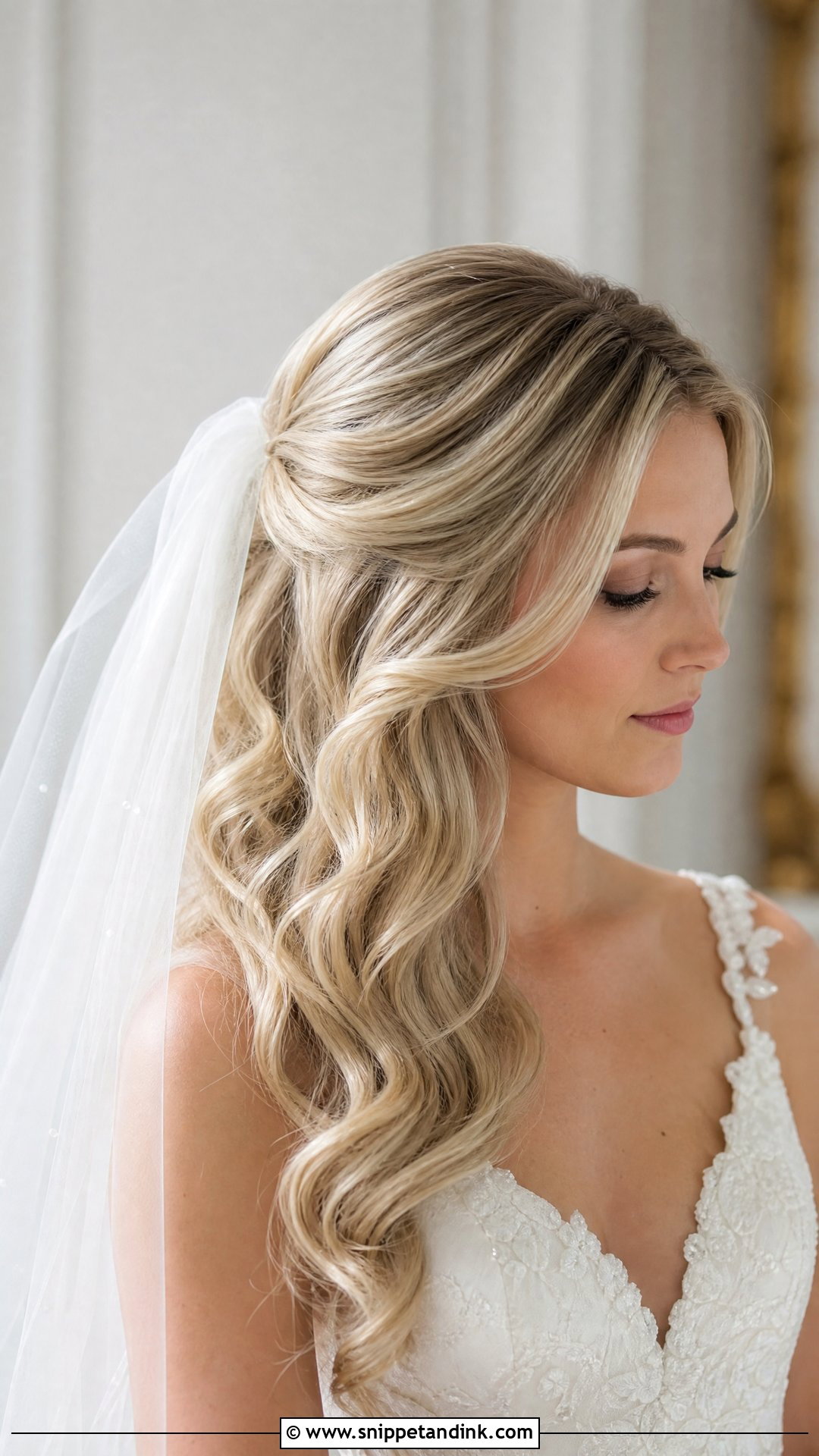 Blonde Soft Waves With Veil - Snippet and Ink - 15 Blonde Wedding Hair Down Ideas