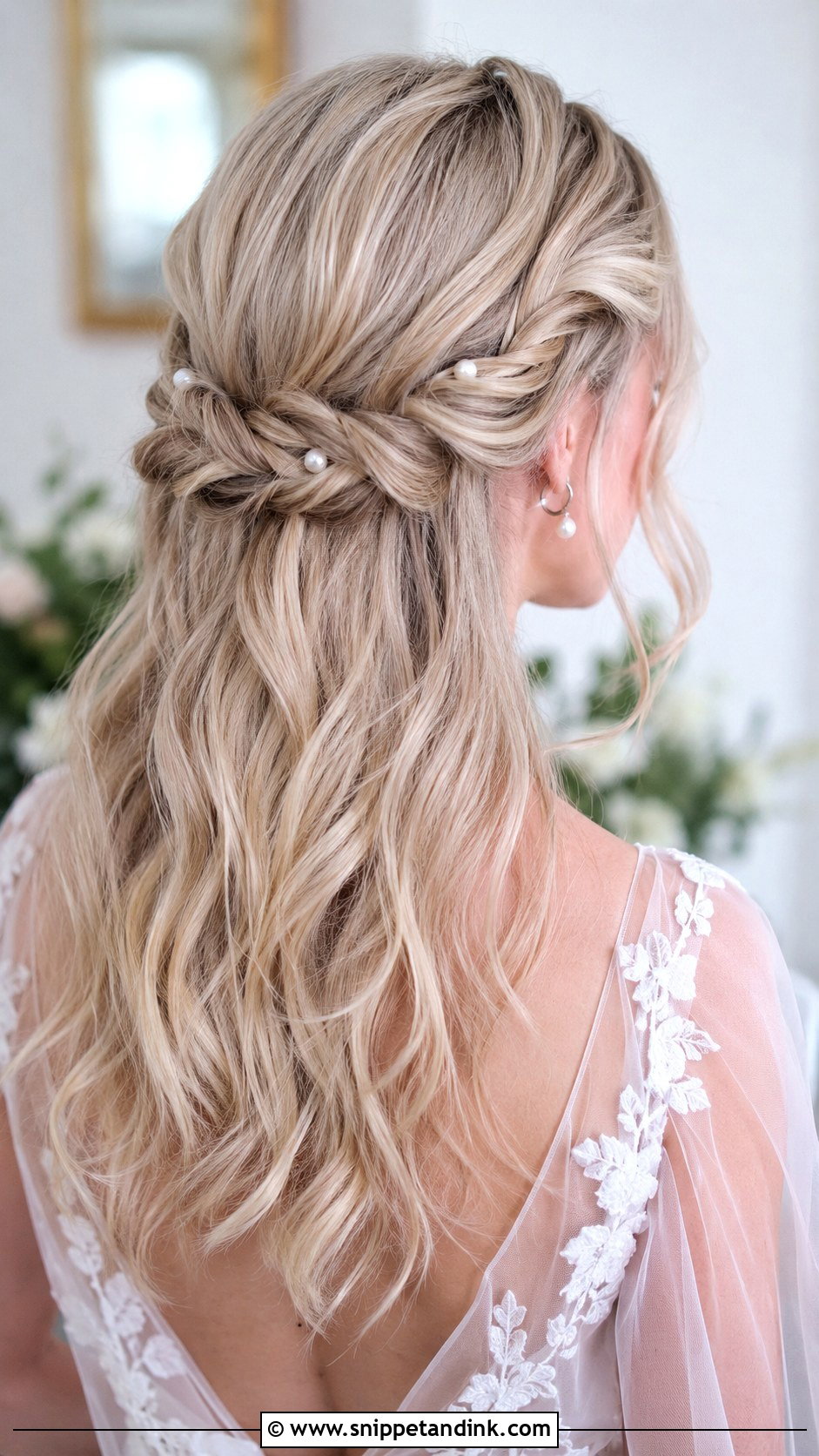 Blonde Twisted Crown Half Updo - Snippet and Ink - 20 Long Blonde Wedding Hair Ideas