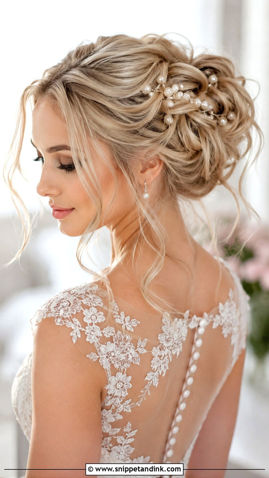 Blonde Updo With Cascading Tendrils - Snippet and Ink - 25 Blonde Bridal Hair Ideas