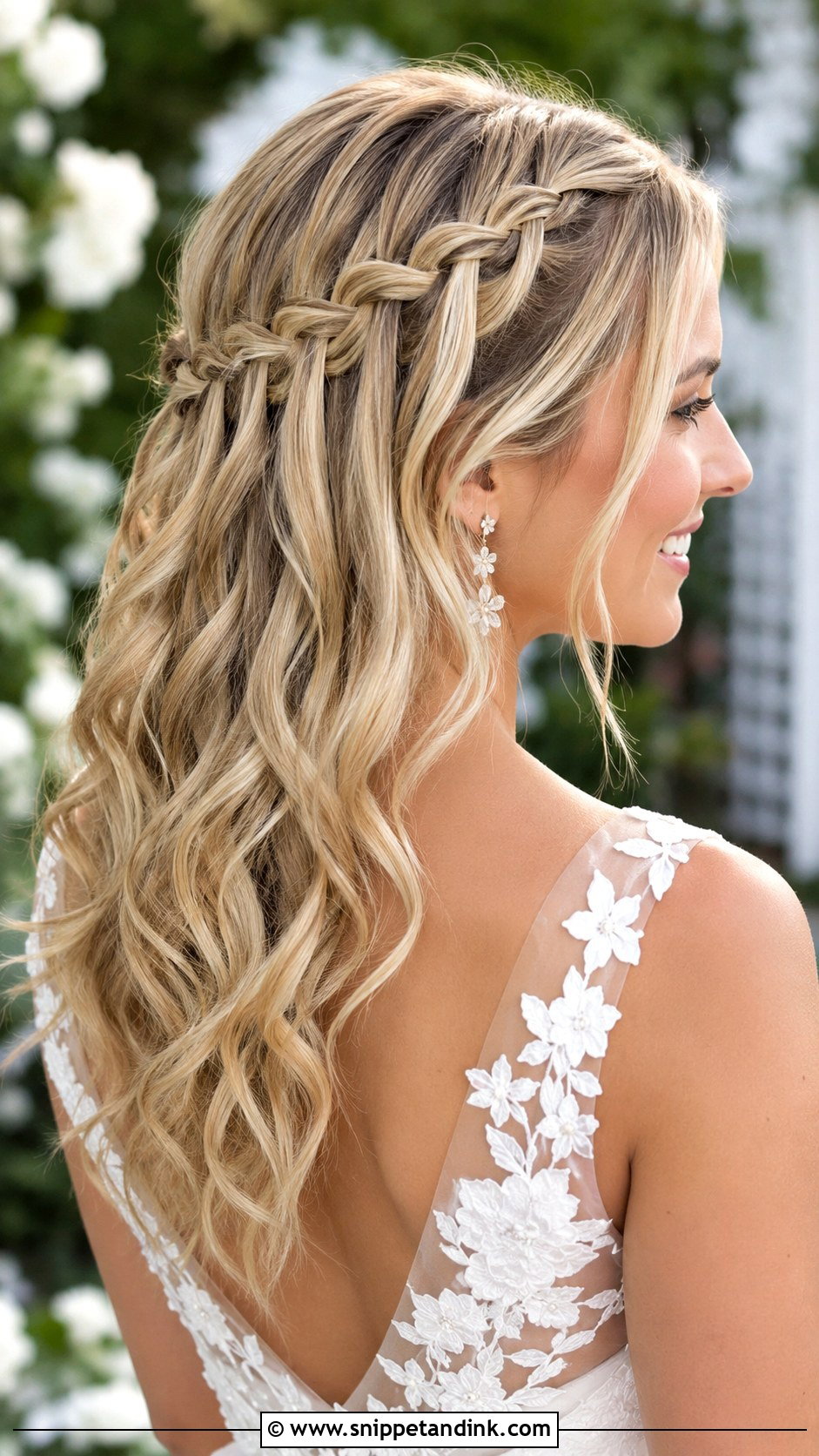 Blonde Waterfall Braid Wedding Hairstyle - Snippet and Ink - 20 Blonde Hair Wedding Hairstyles