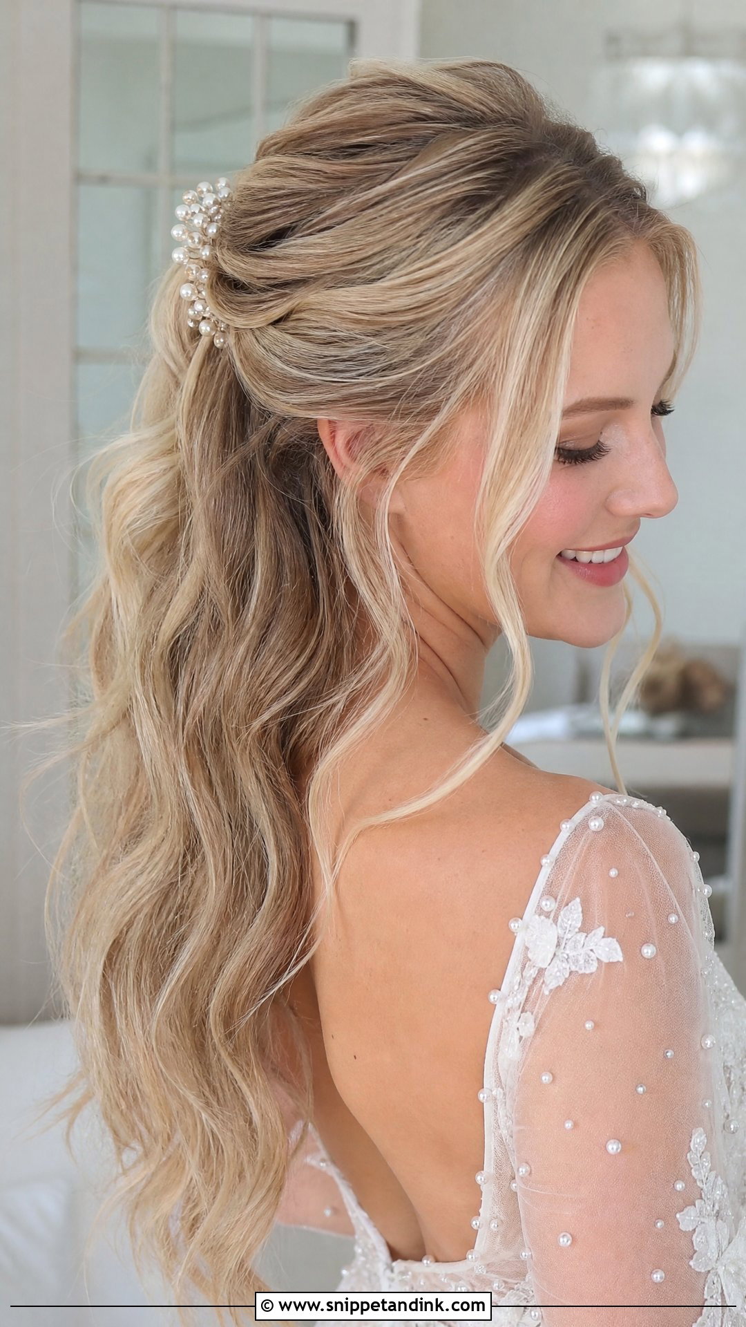 Blonde Wedding Half Up Half Down Hair - Snippet and Ink - 15 Blonde Wedding Hairstyles for Long Hair