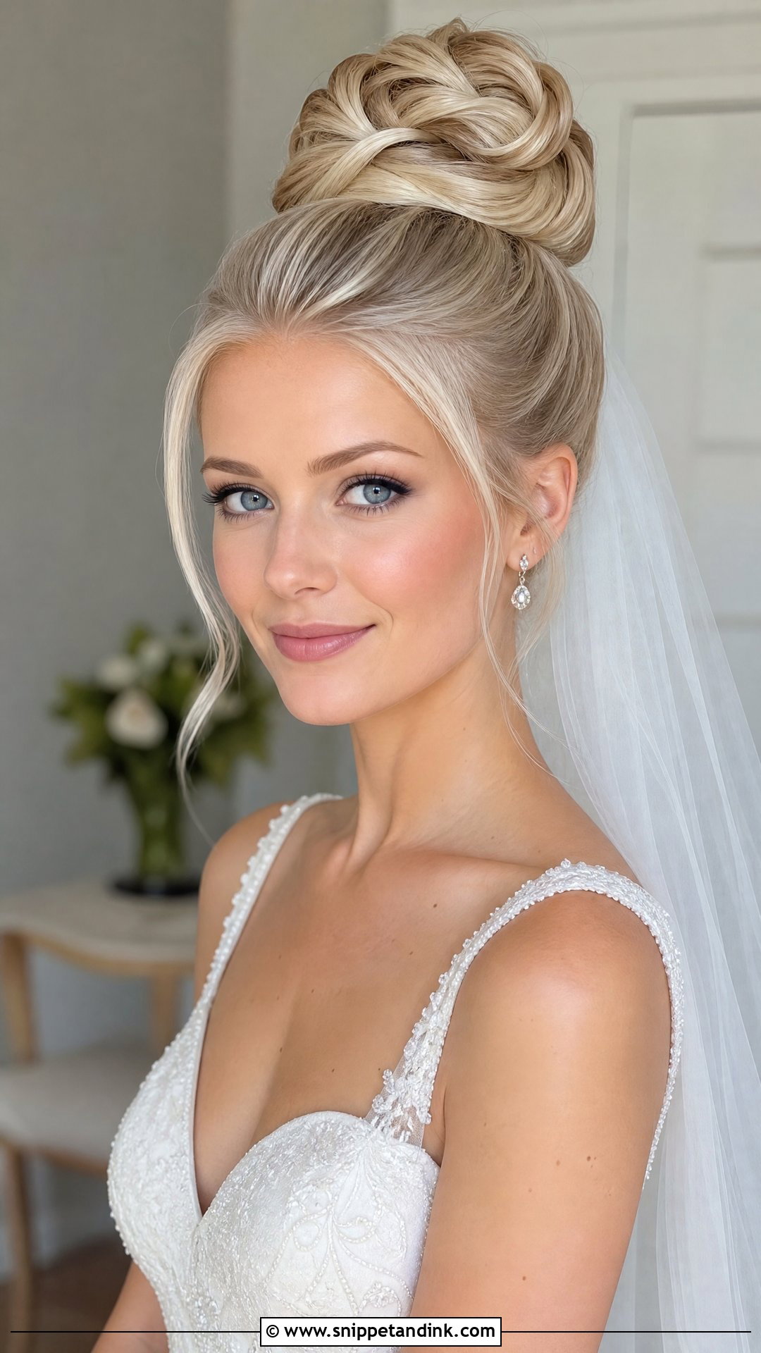 Blonde Wedding High Bun - Snippet and Ink - 15 Blonde Updo Wedding Ideas