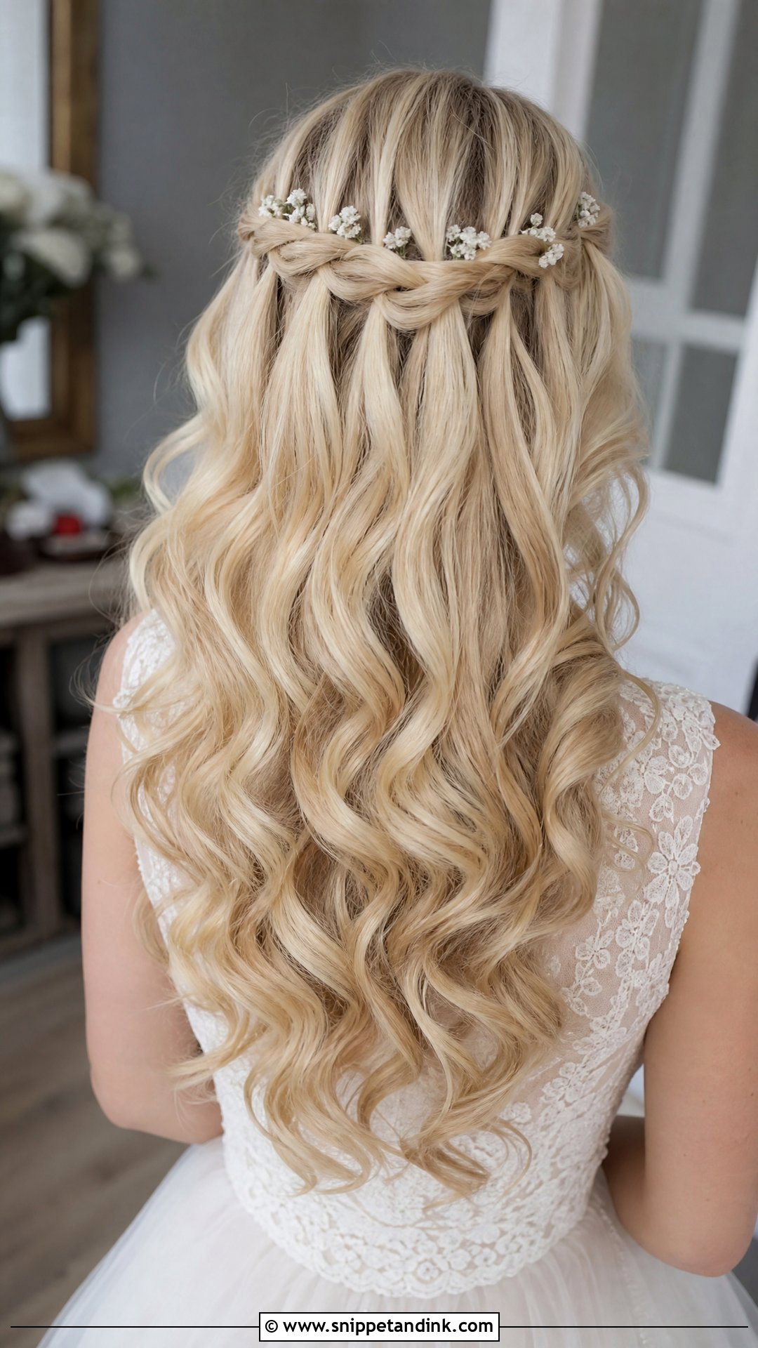 Blonde Wedding Waterfall Braid - Snippet and Ink - 15 Blonde Wedding Hairstyles for Long Hair