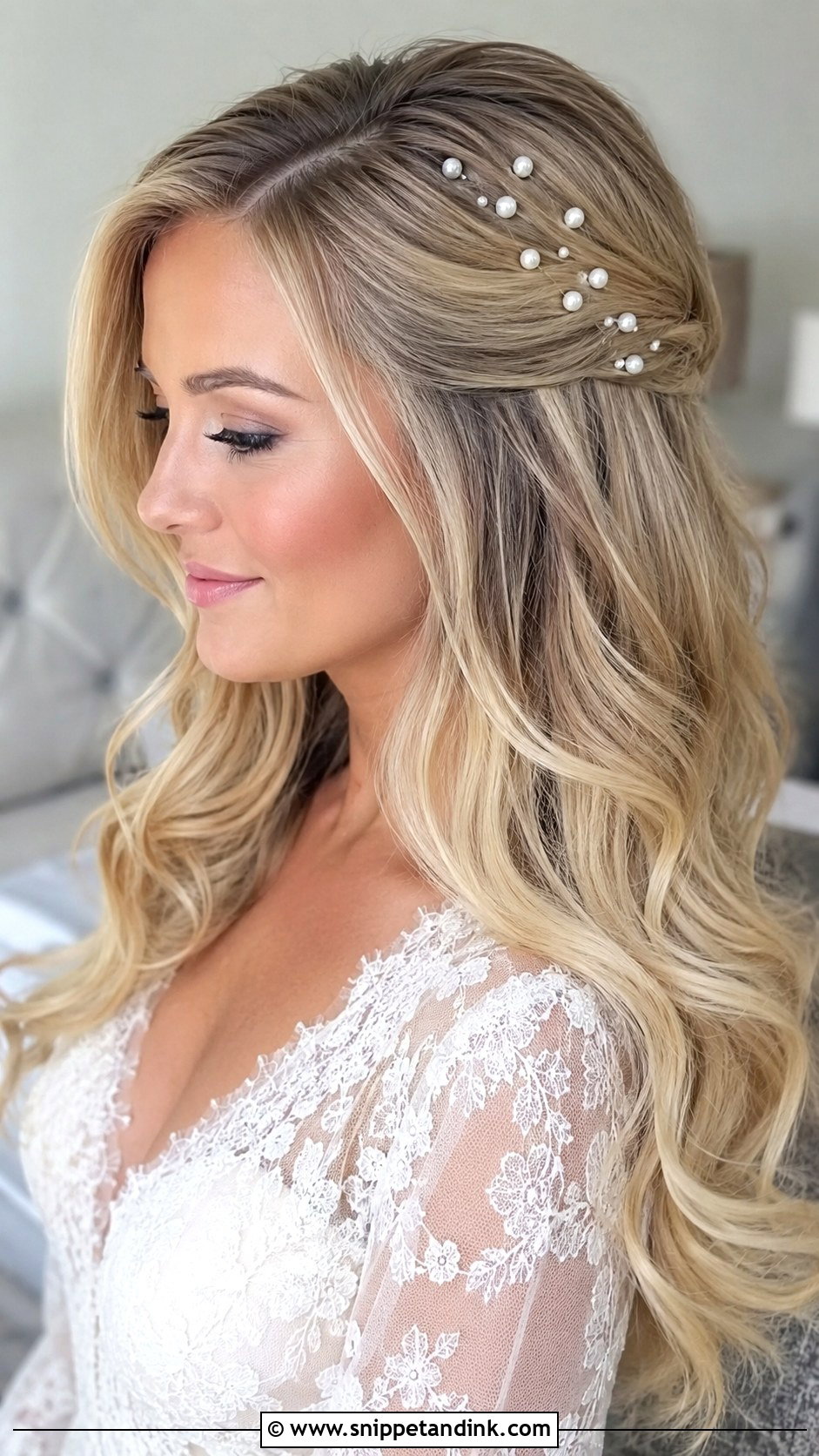 Blowout Wedding Hairstyle With Pearl Pins - Snippet and Ink - 20 Blowout Wedding Hairstyles