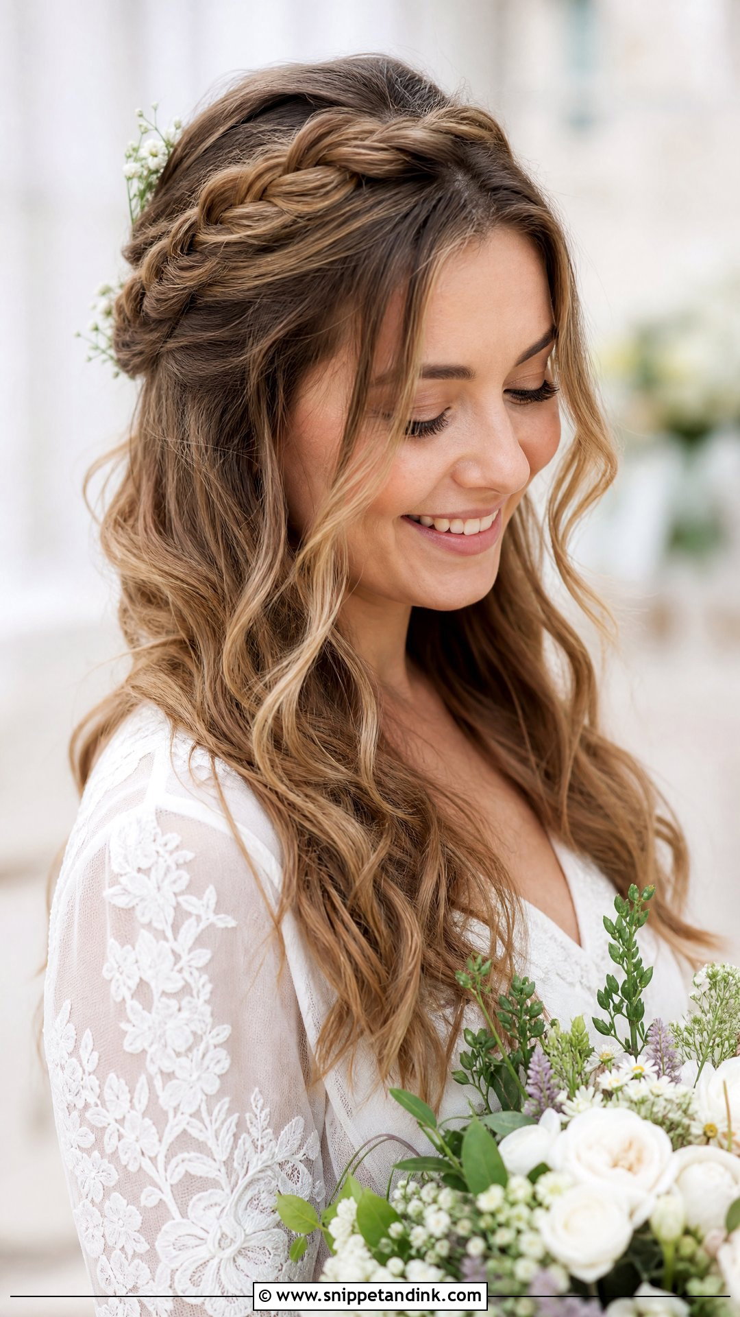 Blowout With Braided Crown - Snippet and Ink - 30 Bridal Blowout Hair Ideas