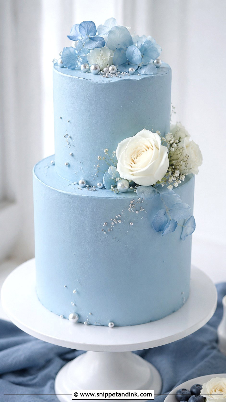 Blue 2 Tier Wedding Cake - Snippet and Ink - 20 2 Tier Wedding Cakes