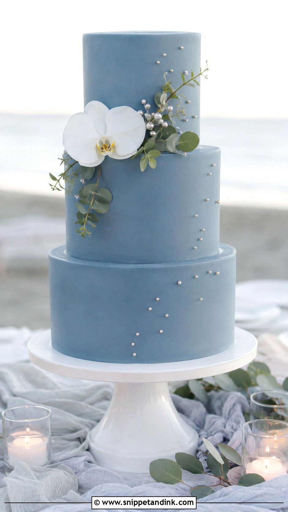 Blue 3 Tier Wedding Cake - Snippet and Ink - 20 3 Wedding Cakes Display Ideas