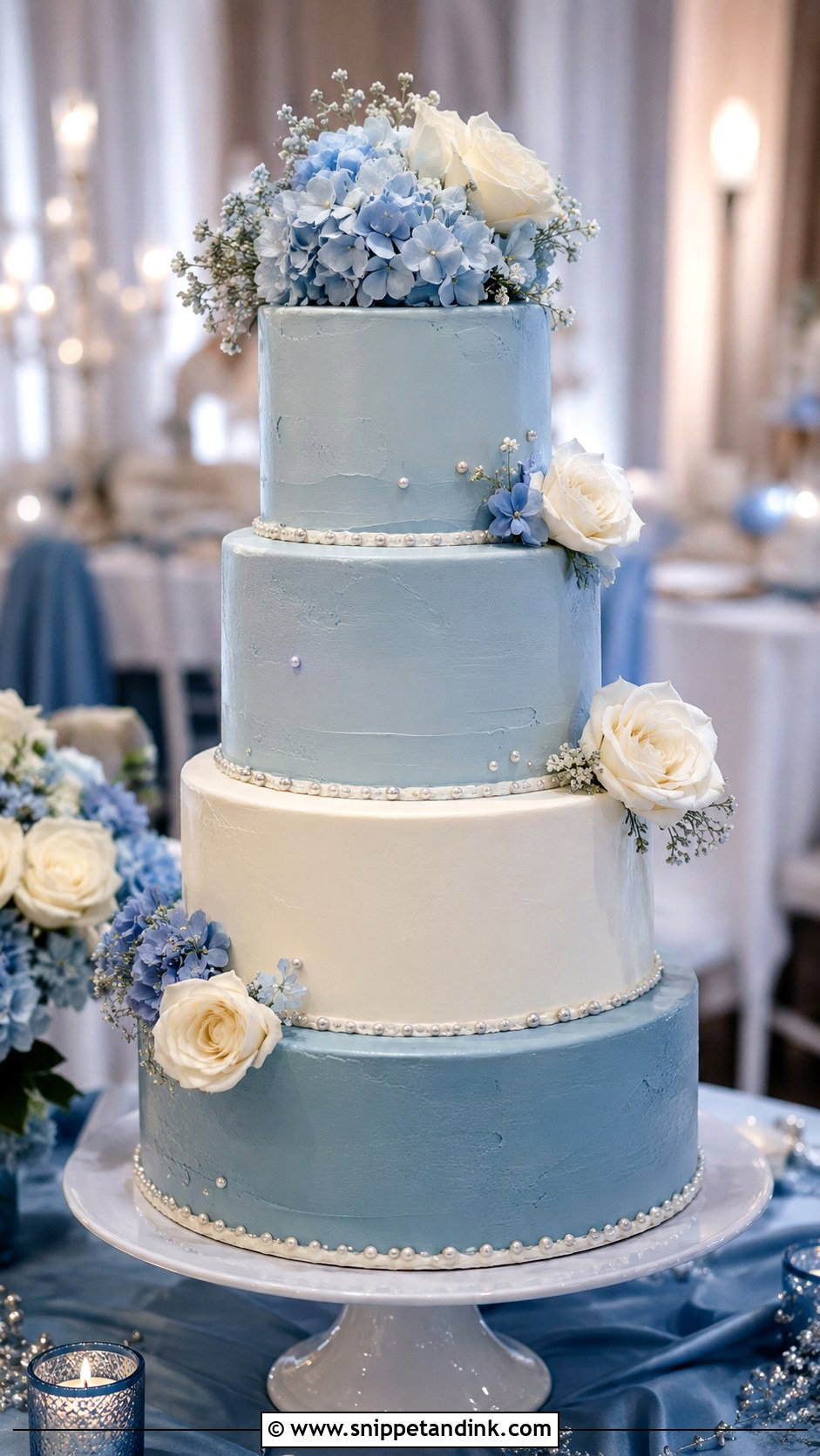 Blue 4 Tier Wedding Cake - Snippet and Ink - 20 4 Tiered Wedding Cakes