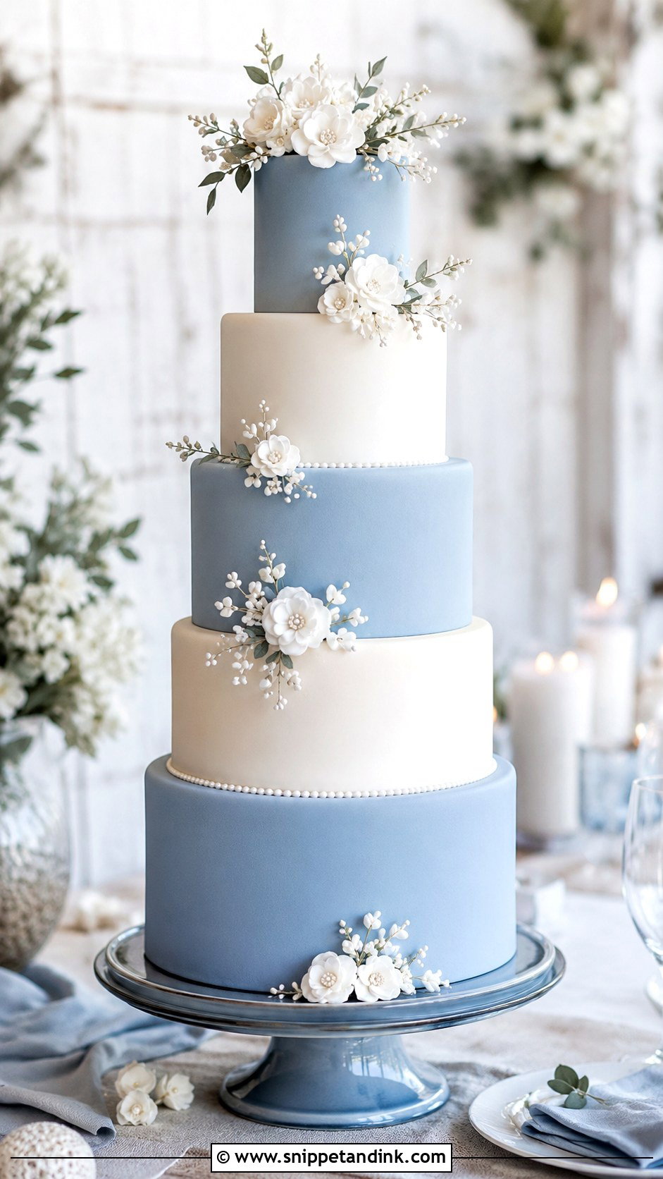 Blue 5 Tier Wedding Cake - Snippet and Ink - 25 5 Tier Wedding Cake Ideas