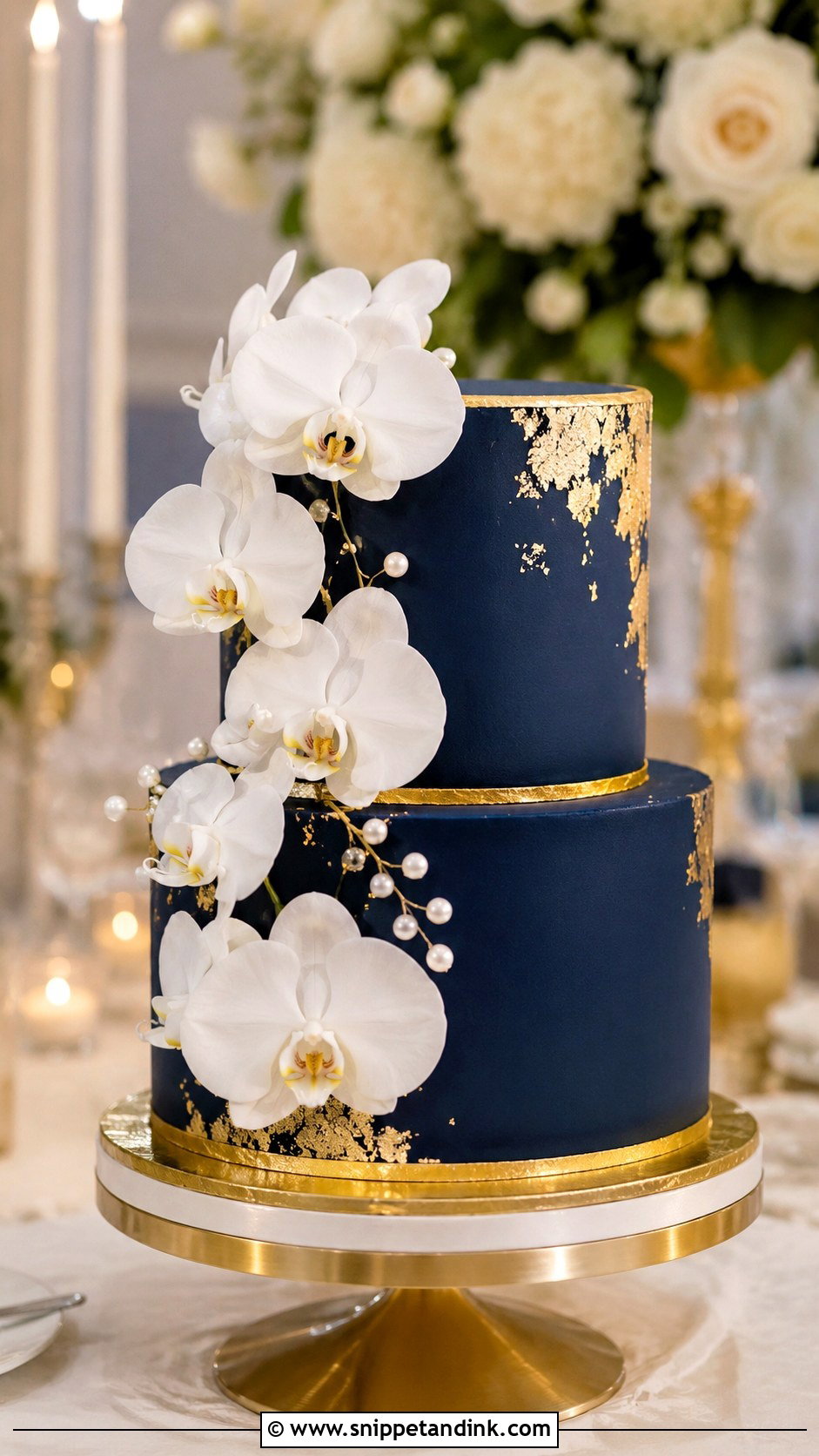 Blue And Gold Two Tier Wedding Cake - Snippet and Ink - 20 Blue Two Tier Cake Ideas for Wedding