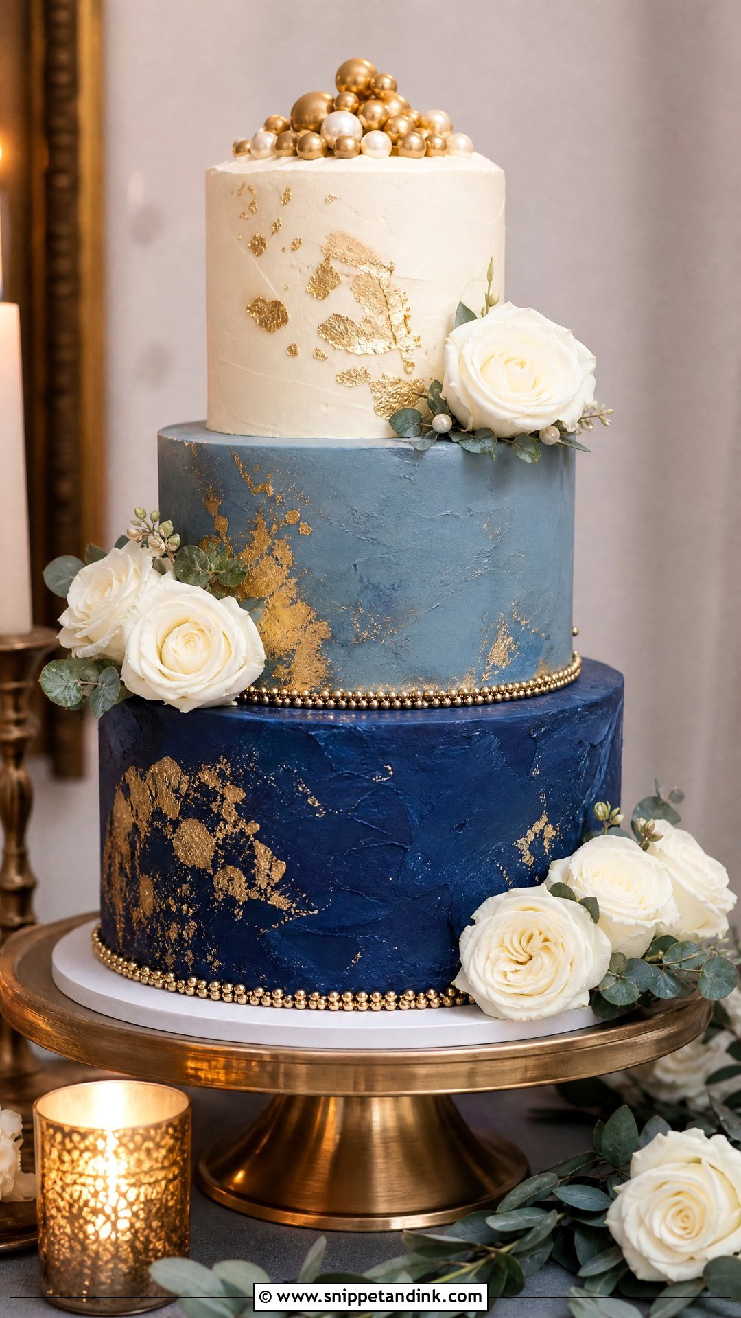 Blue And Gold Wedding Cake - Snippet and Ink - 30 Blue Cake Aesthetic Ideas for Wedding