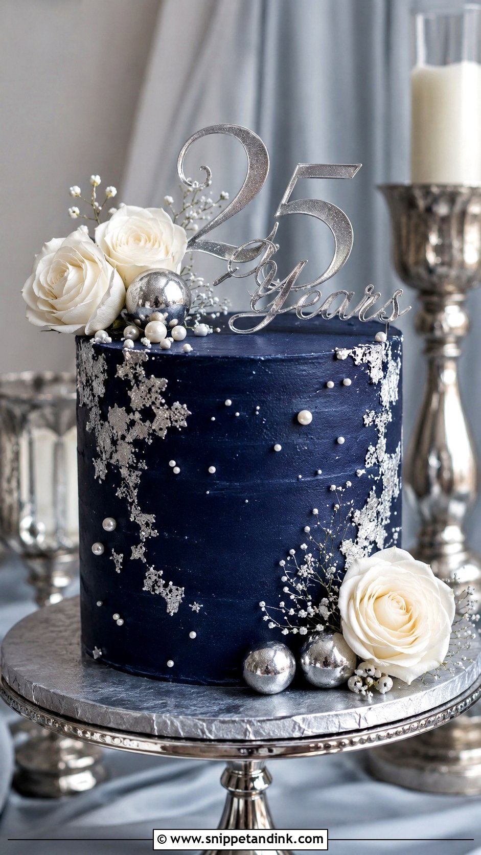 Blue And Silver 25th Anniversary Cake - Snippet and Ink - 20 25th Anniversary Cake Design Ideas
