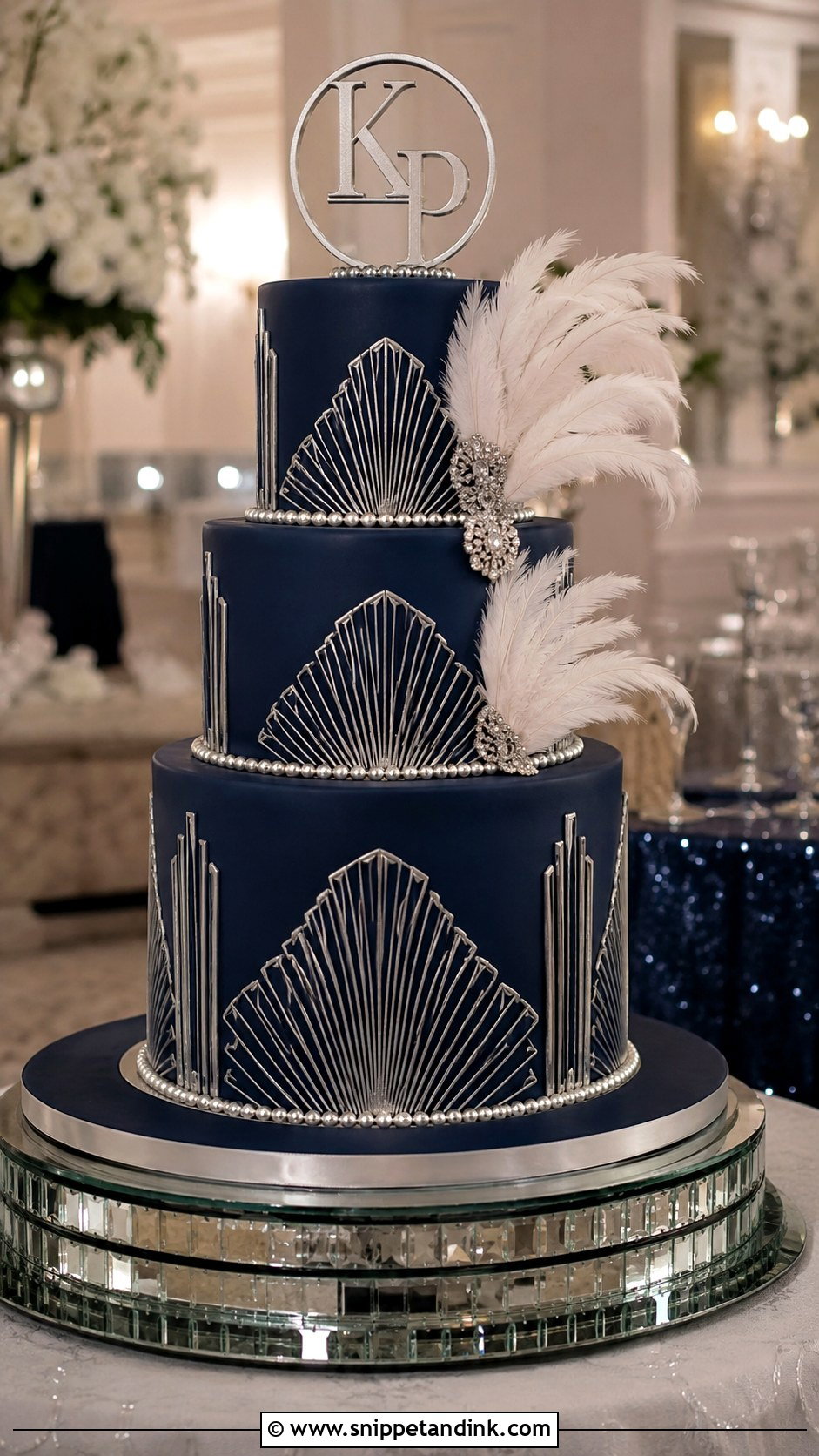 Blue And Silver Art Deco Wedding Cake - Snippet and Ink - 20 Silver and Blue Cake Ideas for Wedding