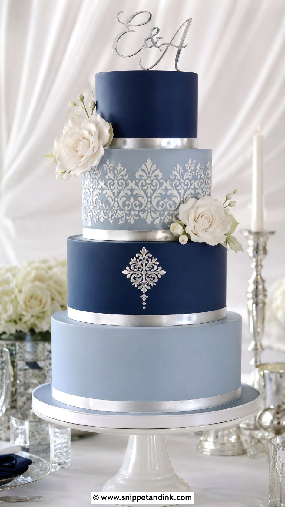 Blue And Silver Fondant Wedding Cake - Snippet and Ink - 20 Silver and Blue Cake Ideas for Wedding