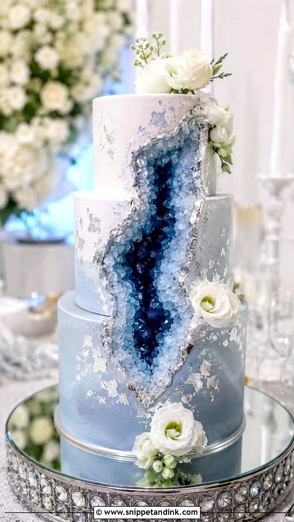 Blue And Silver Geode Wedding Cake - Snippet and Ink - 20 Silver and Blue Cake Ideas for Wedding