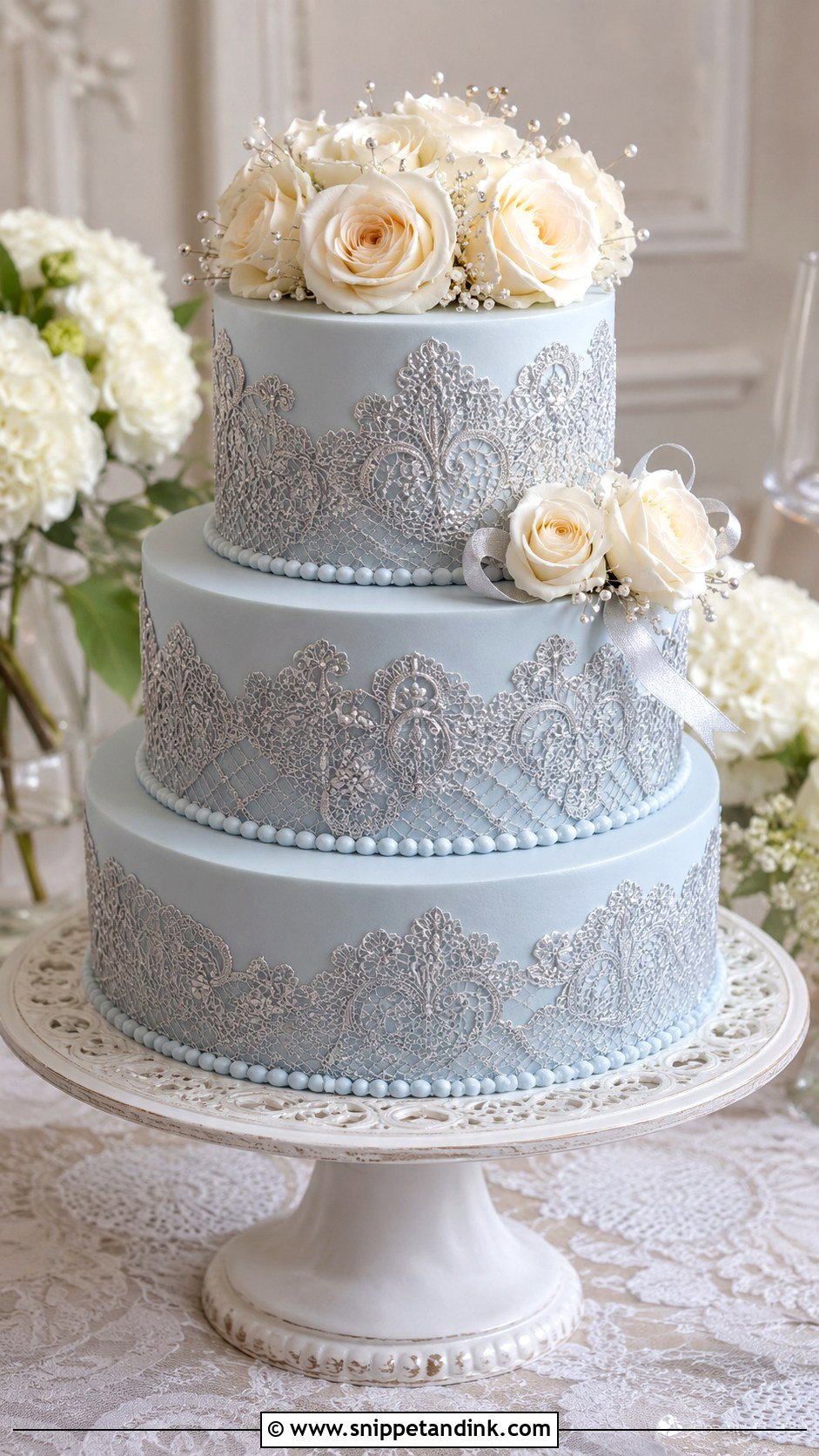 Blue And Silver Lace Wedding Cake - Snippet and Ink - 20 Silver and Blue Cake Ideas for Wedding