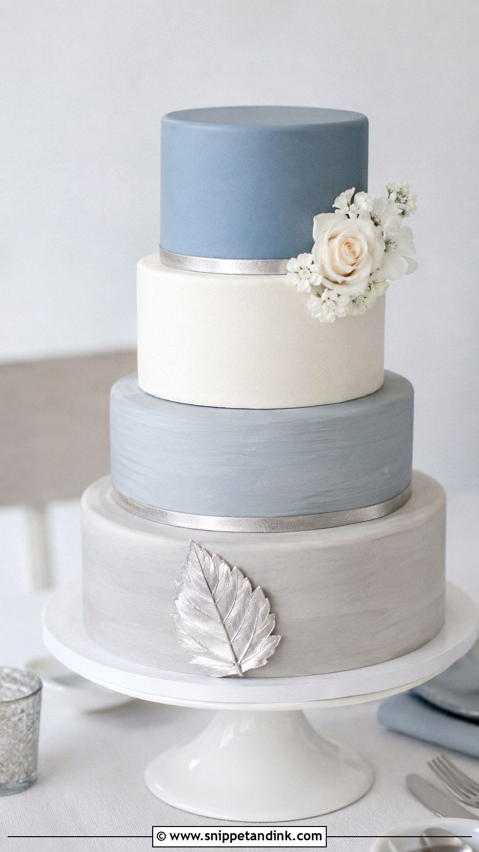 Blue And Silver Minimalist Wedding Cake - Snippet and Ink - 20 Silver and Blue Cake Ideas for Wedding