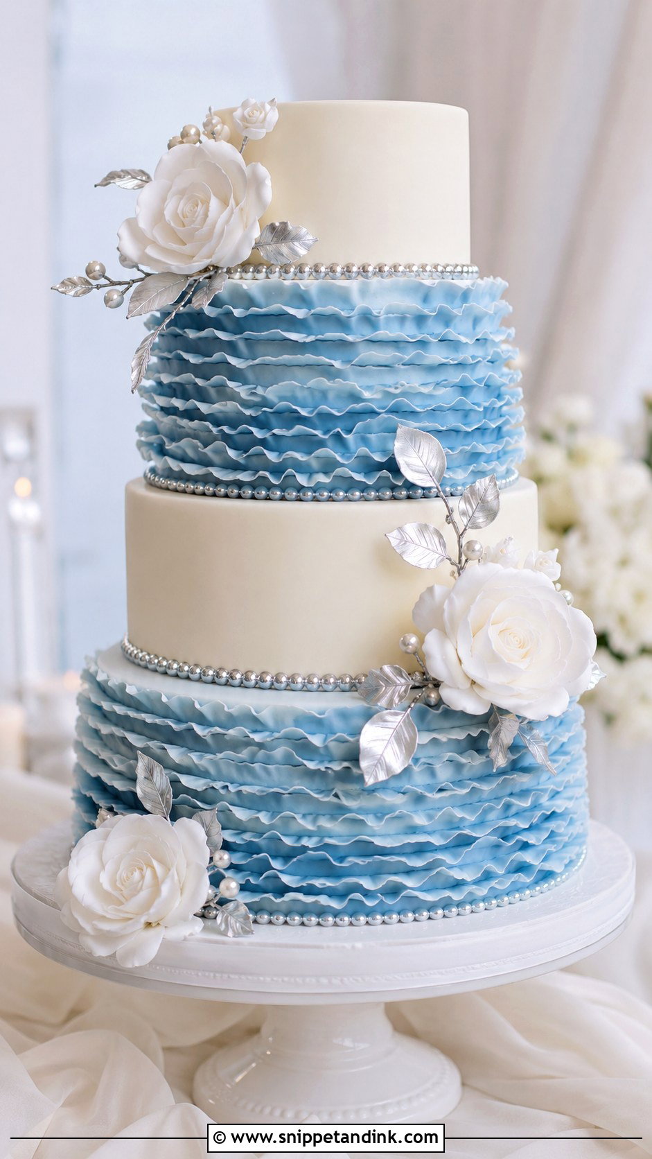 Blue And Silver Ruffle Wedding Cake - Snippet and Ink - 20 Silver and Blue Cake Ideas for Wedding