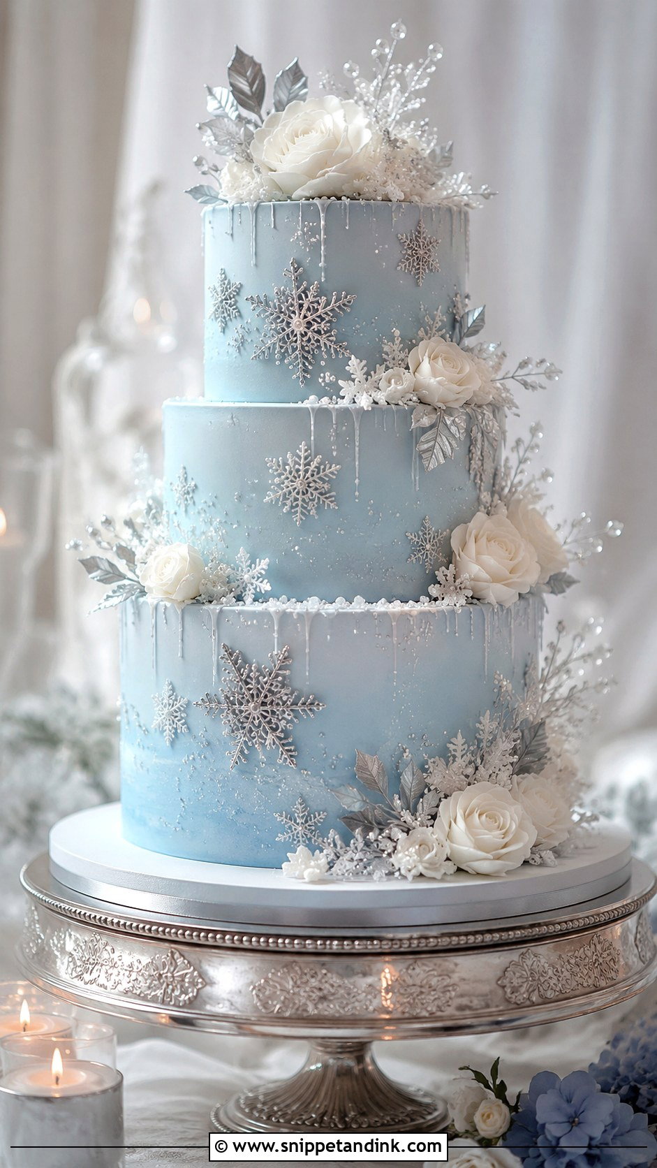 Blue And Silver Snowflake Wedding Cake - Snippet and Ink - 20 Silver and Blue Cake Ideas for Wedding