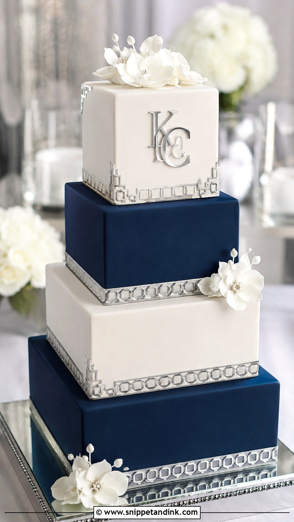 Blue And Silver Square Wedding Cake - Snippet and Ink - 20 Silver and Blue Cake Ideas for Wedding